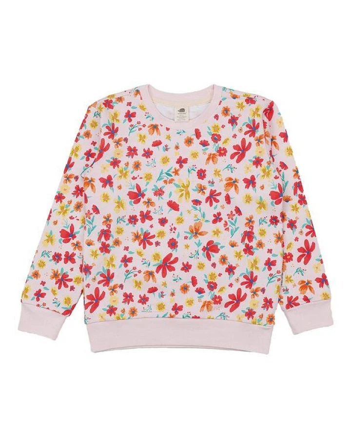Sweatshirt Rosa Blumen Allover Bio-Baumwolle GOTS – Walkiddy