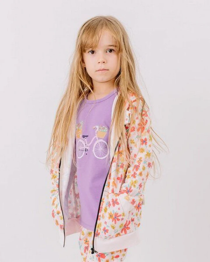 Kapuzenjacke Rosa Blumen Allover Bio-Baumwolle GOTS – Walkiddy
