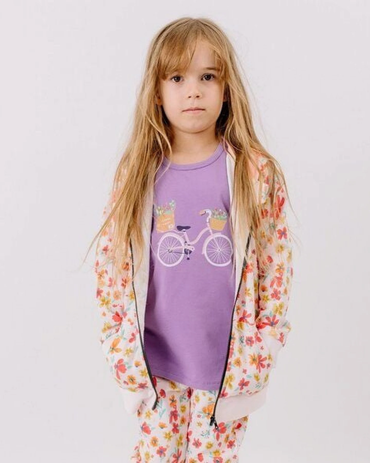 Kapuzenjacke Rosa Blumen Allover Bio-Baumwolle GOTS – Walkiddy – Ansicht 3