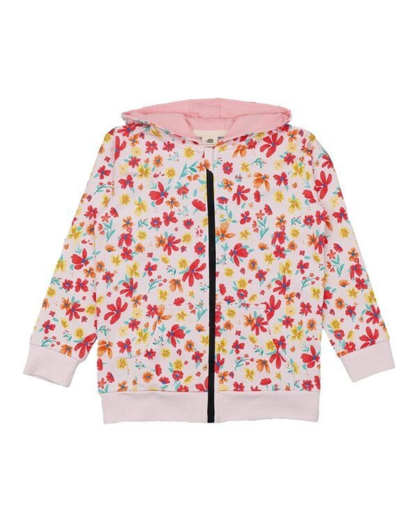 Kapuzenjacke Rosa Blumen Allover Bio-Baumwolle GOTS – Walkiddy – Ansicht 4
