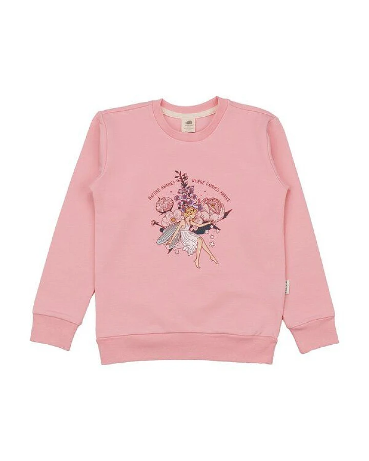 Sweatshirt Rosa Feen & Blumen platzierter Print Bio-Baumwolle GOTS – Walkiddy