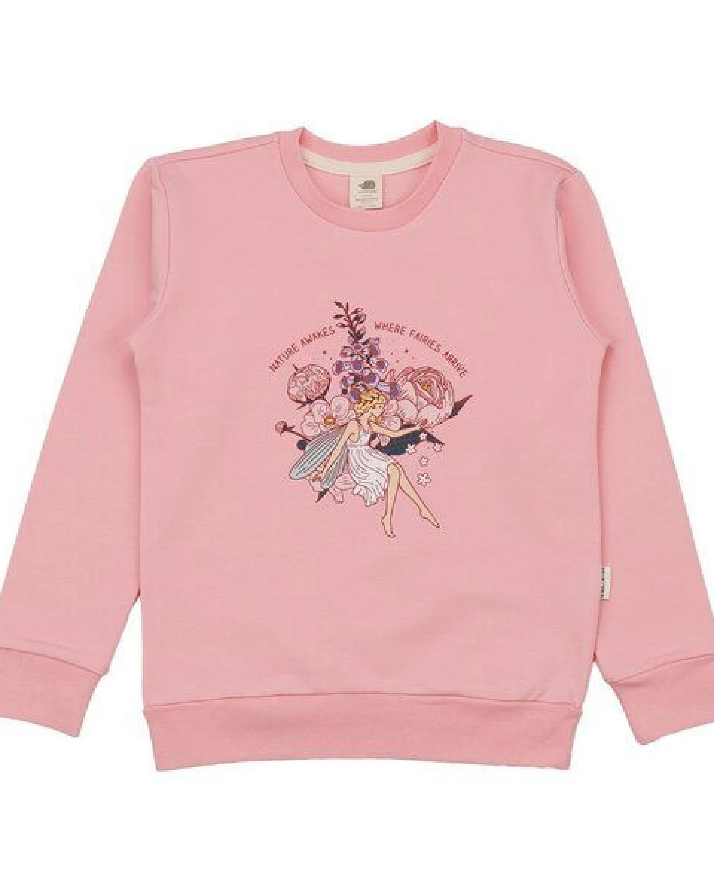 Sweatshirt Rosa Feen & Blumen platzierter Print Bio-Baumwolle GOTS – Walkiddy – Ansicht 2