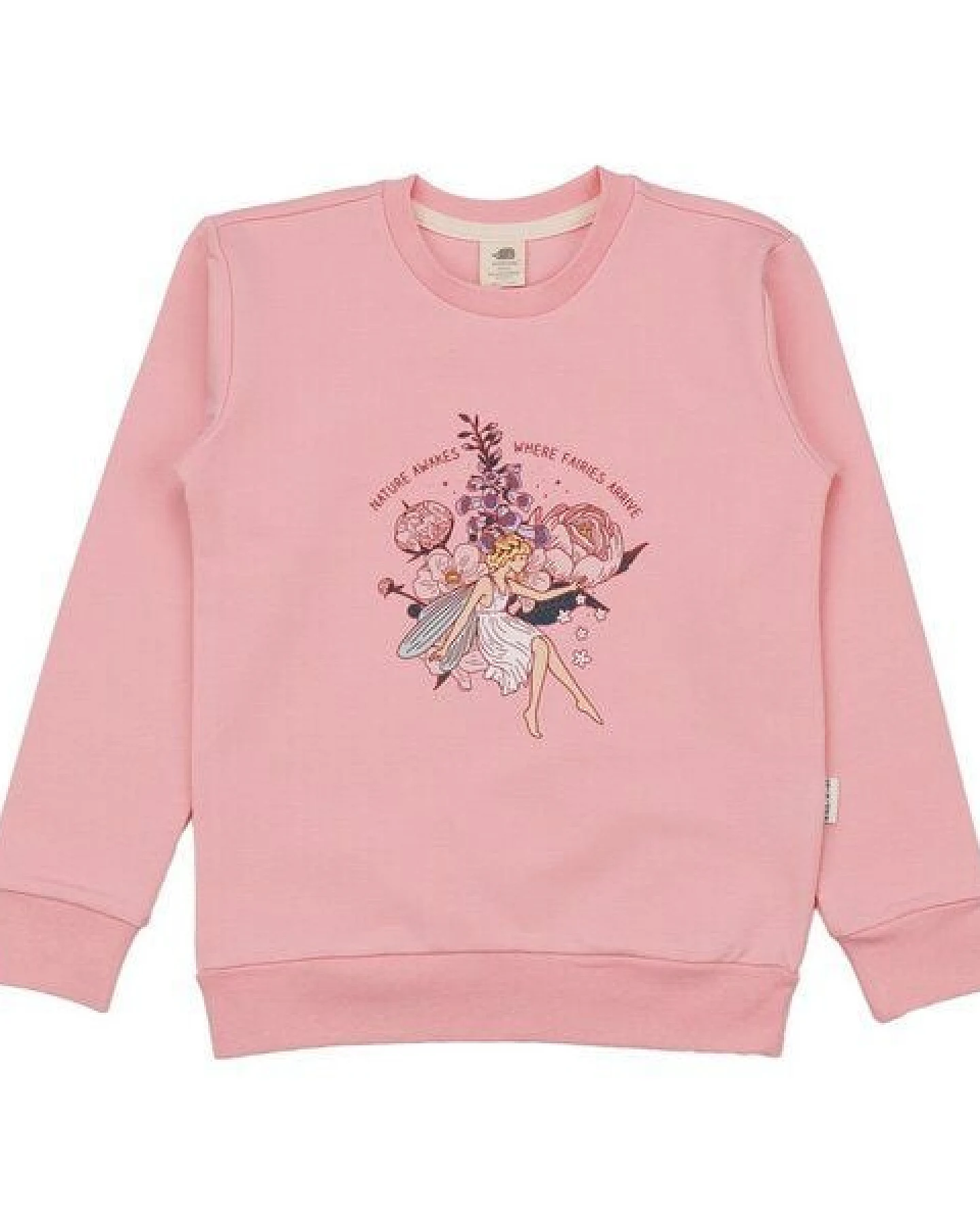 Sweatshirt Rosa Feen & Blumen platzierter Print Bio-Baumwolle GOTS – Walkiddy – Ansicht 2
