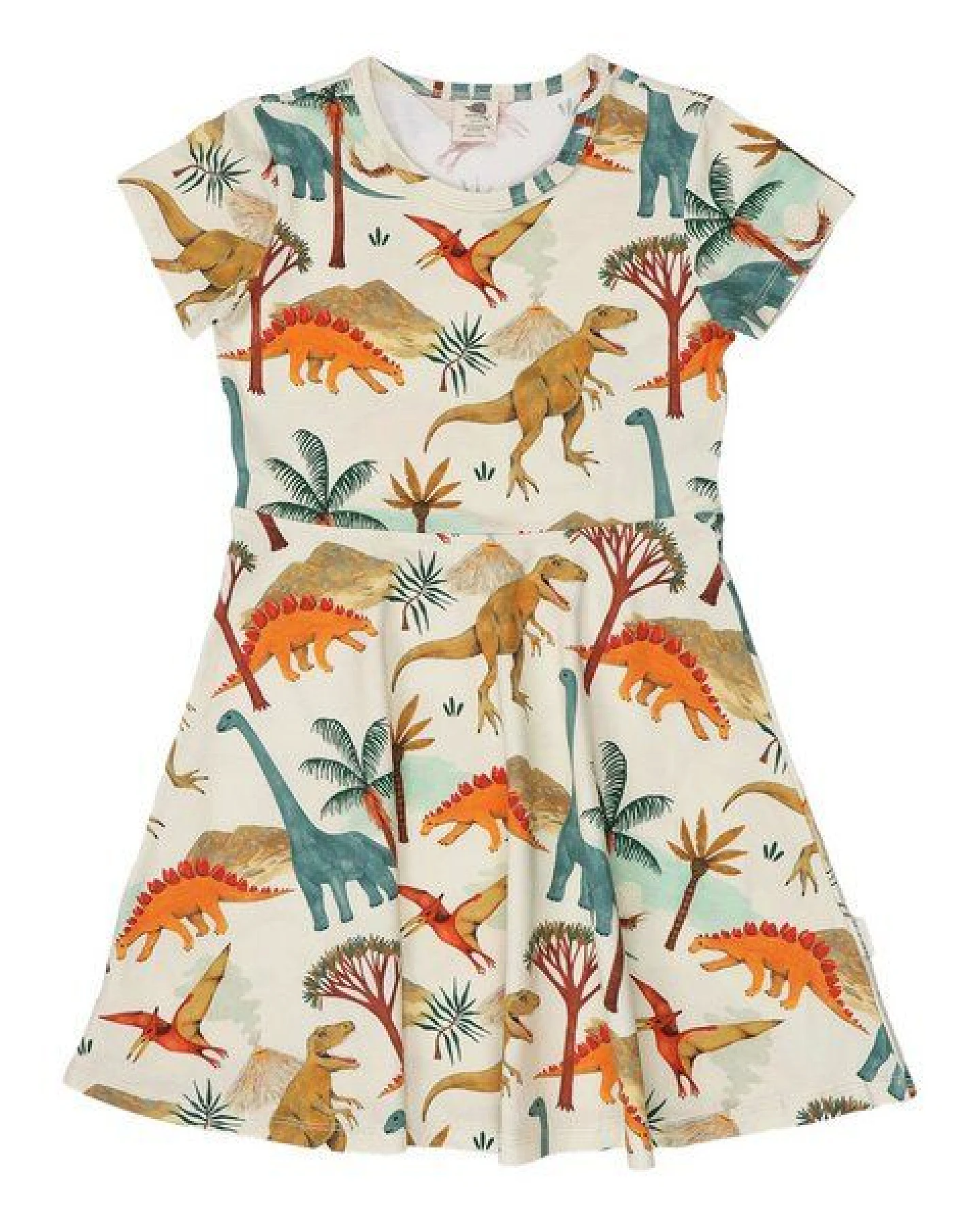 Sommerkleid Creme Dinosaurier Allover Bio-Baumwolle GOTS – Walkiddy – Ansicht 3