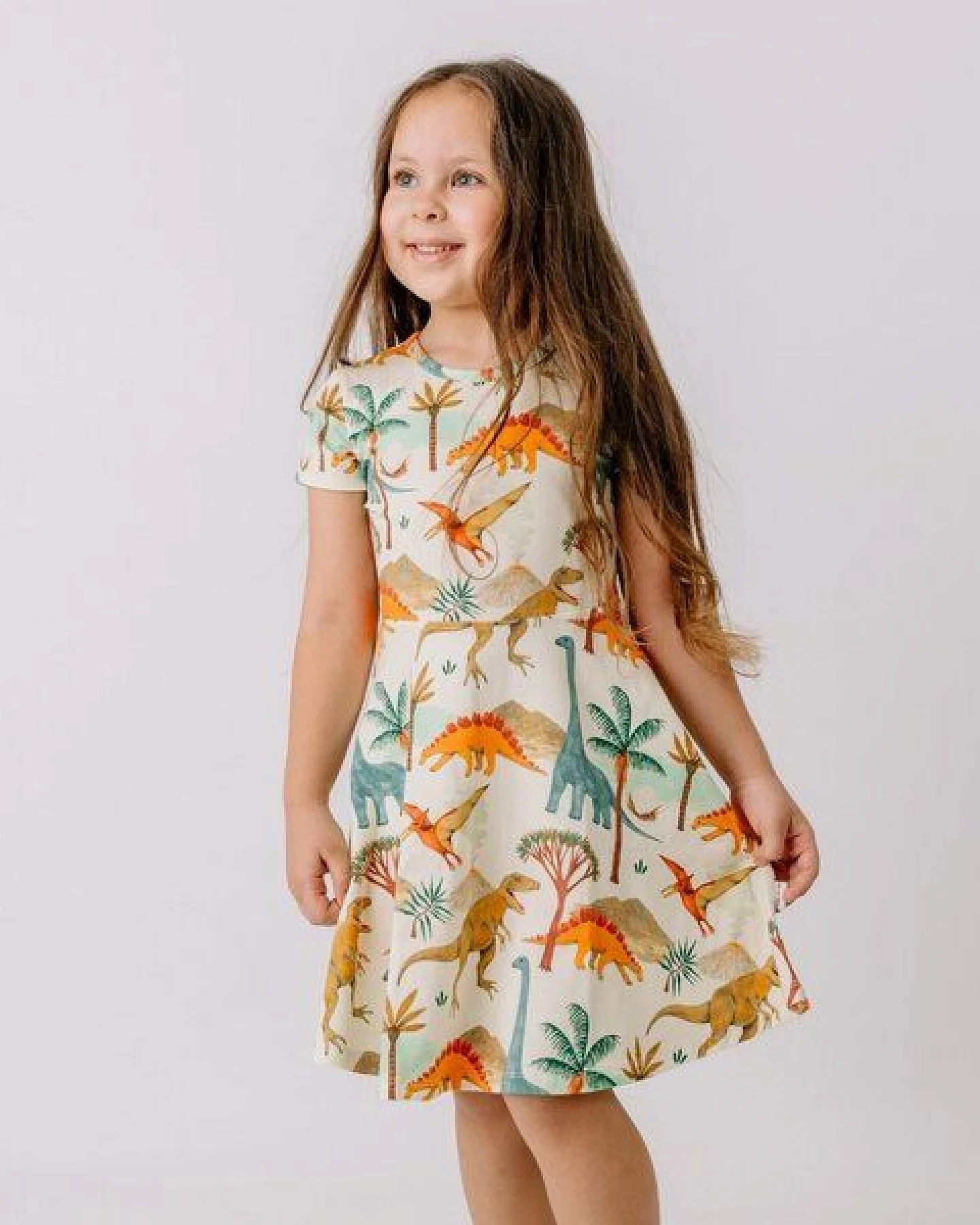 Sommerkleid Creme Dinosaurier Allover Bio-Baumwolle GOTS – Walkiddy – Ansicht 2