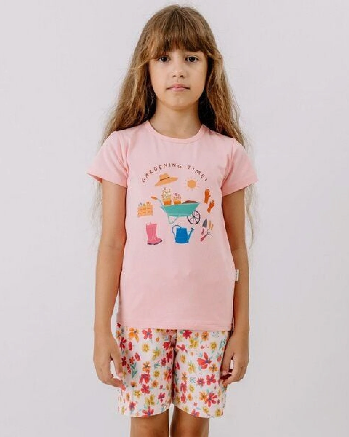 T-Shirt Rosa Gartenmotiv platzierter Print Bio-Baumwolle GOTS – Walkiddy – Ansicht 3