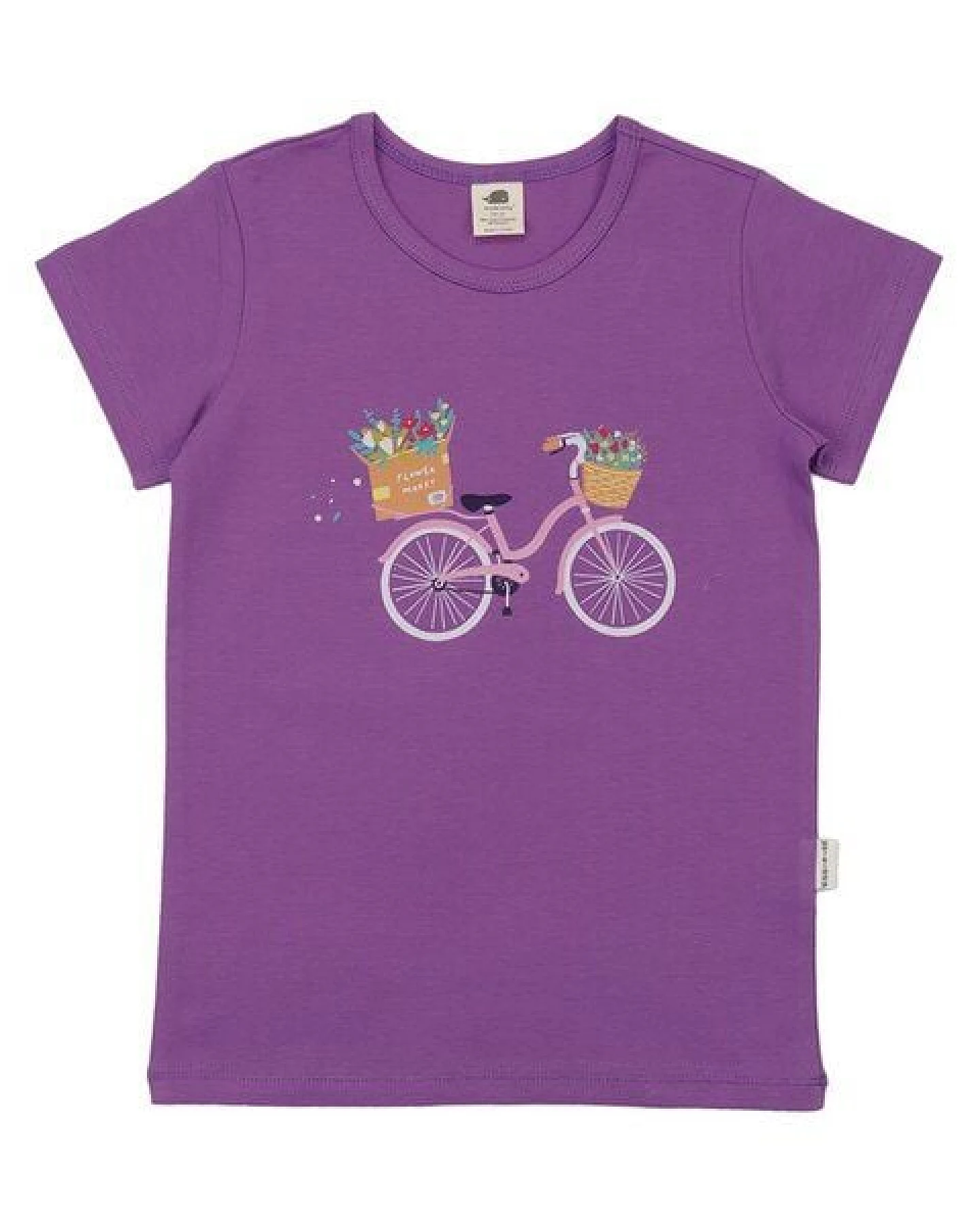 T-Shirt Lila Fahrrad & Blumen platzierter Print Bio-Baumwolle GOTS – Walkiddy – Ansicht 4