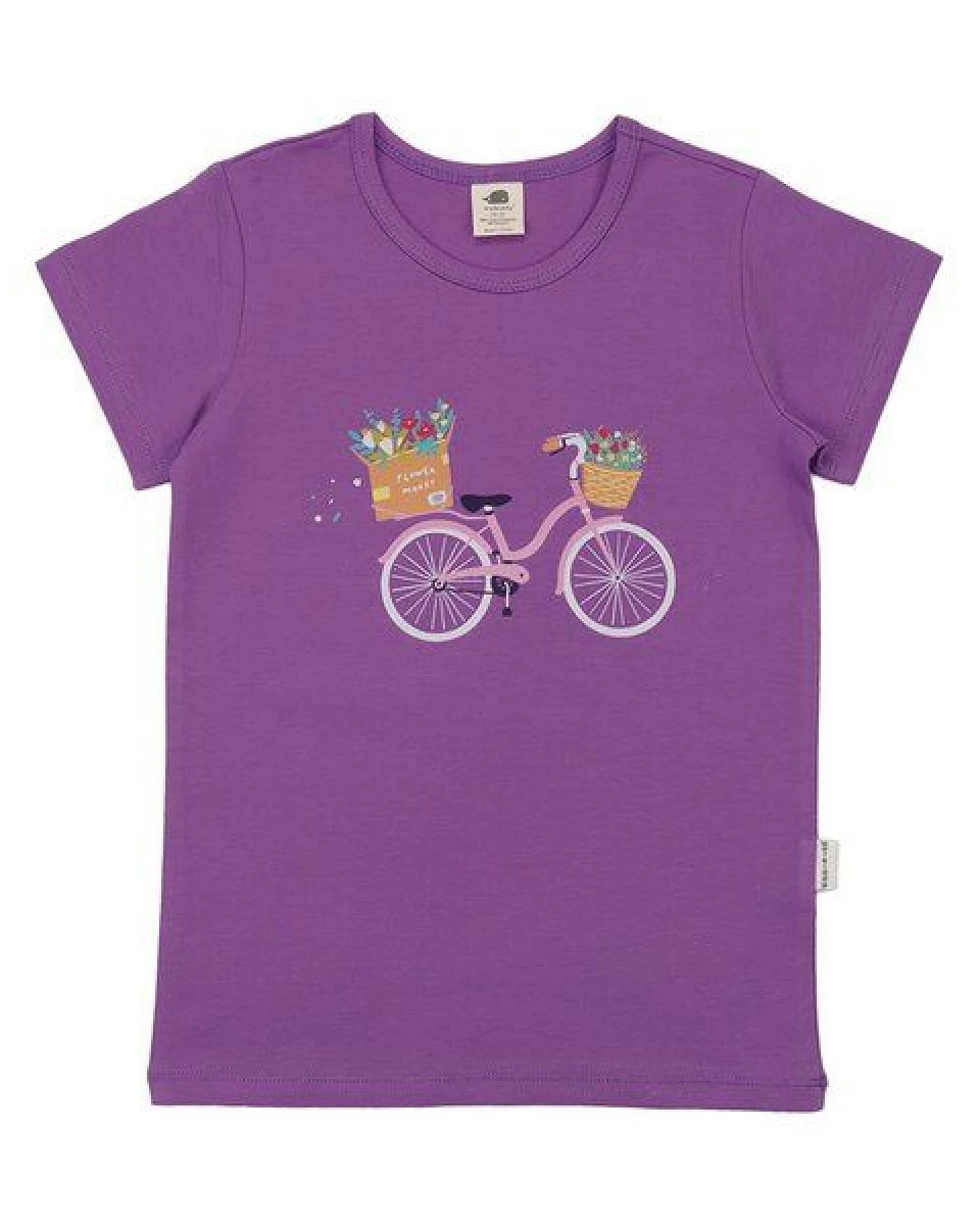 T-Shirt Lila Fahrrad & Blumen platzierter Print Bio-Baumwolle GOTS – Walkiddy – Ansicht 4