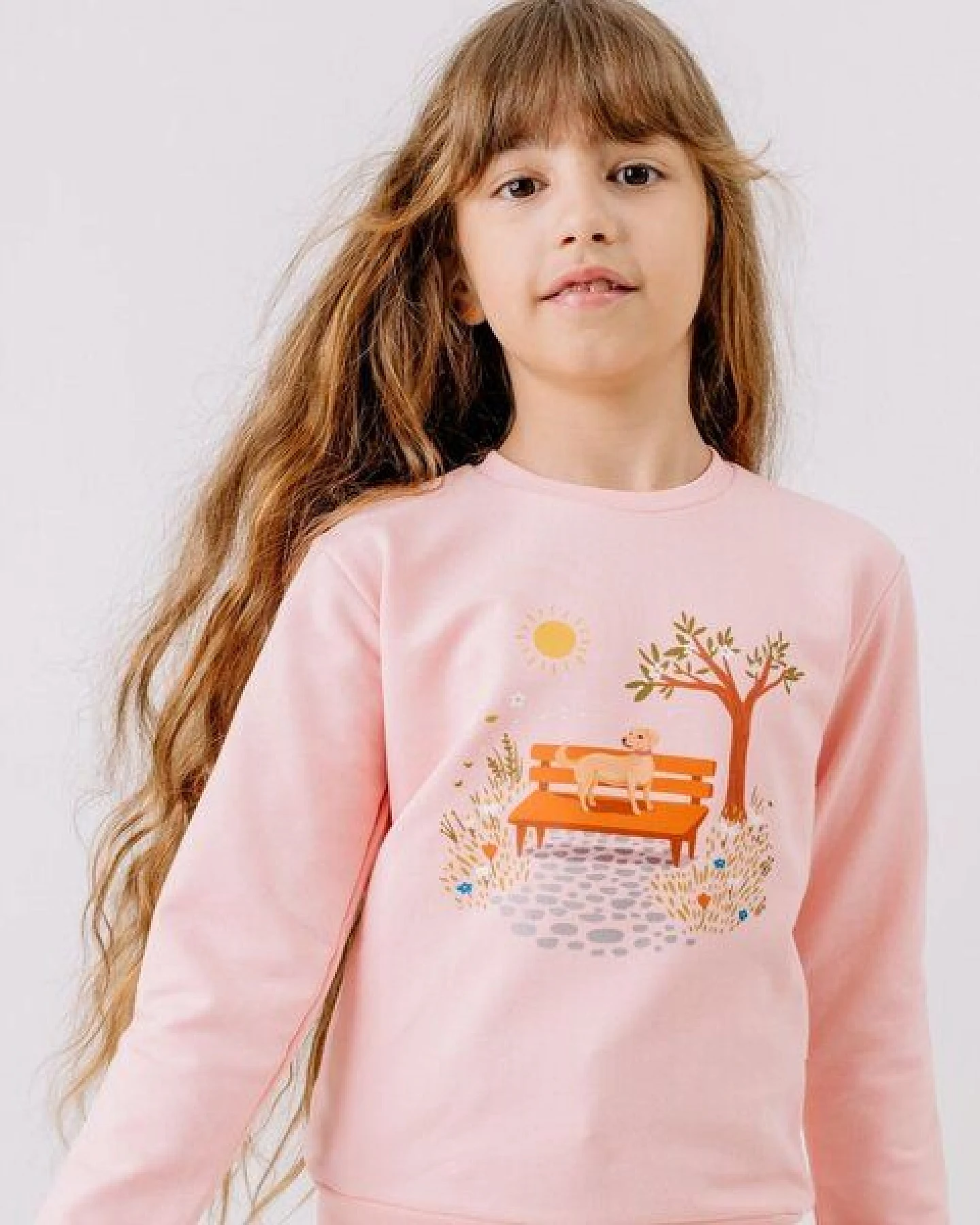 Sweatshirt Rosa Gartenmotiv platzierter Print Bio-Baumwolle GOTS – Walkiddy – Ansicht 2