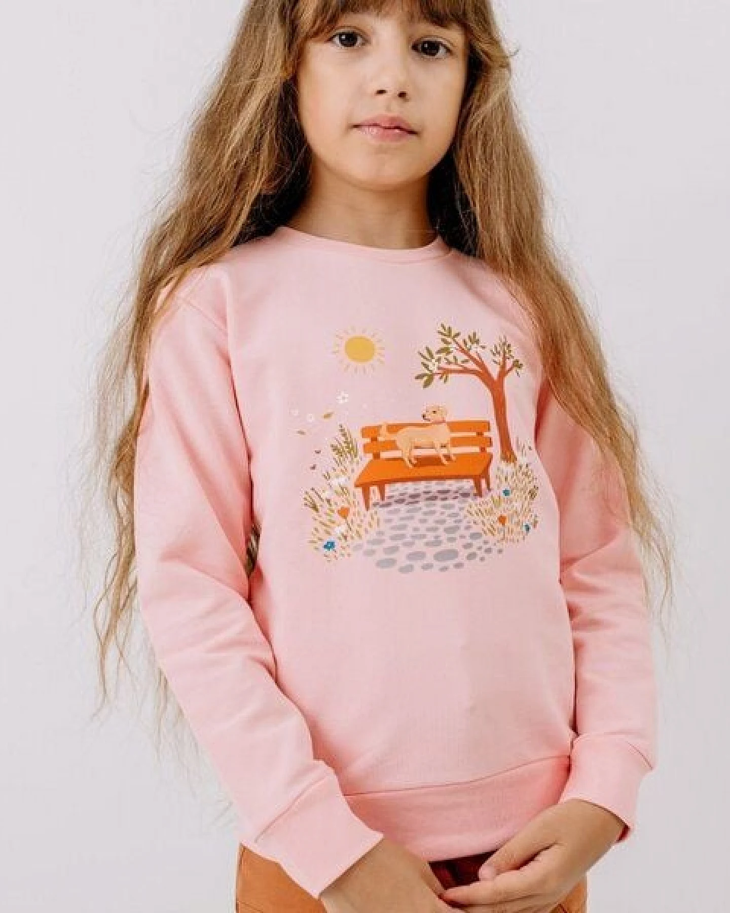 Sweatshirt Rosa Gartenmotiv platzierter Print Bio-Baumwolle GOTS – Walkiddy – Ansicht 4