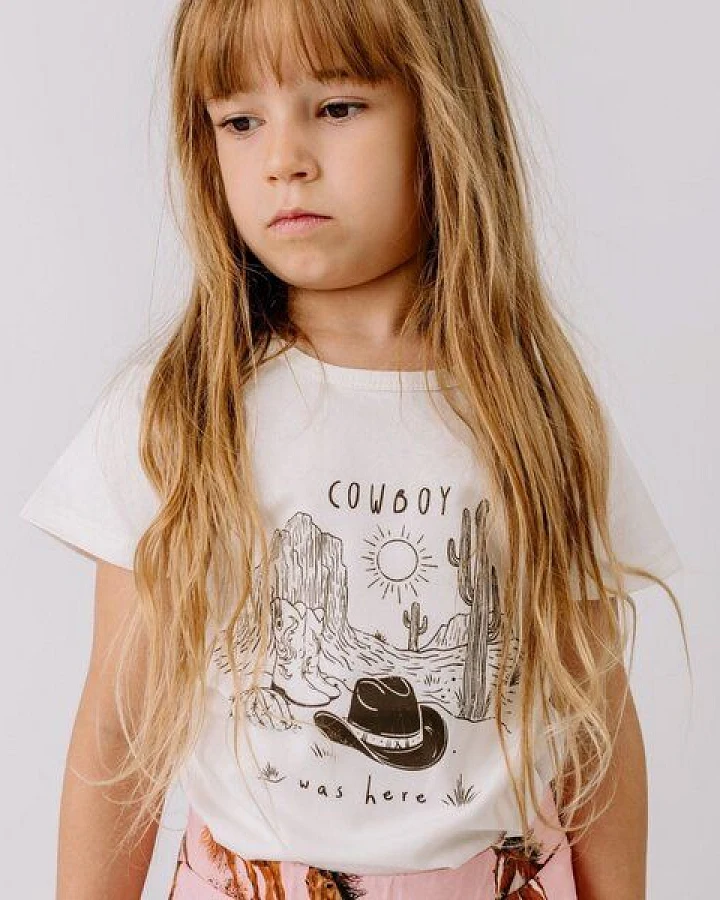 T-Shirt Creme Cowboy-Frontprint Bio-Baumwolle GOTS – Walkiddy