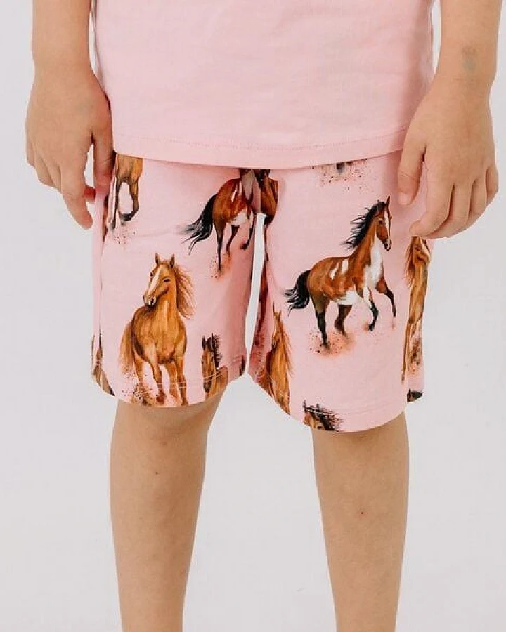 Shorts Rosa Pferde-Print Allover Bio-Baumwolle GOTS – Walkiddy