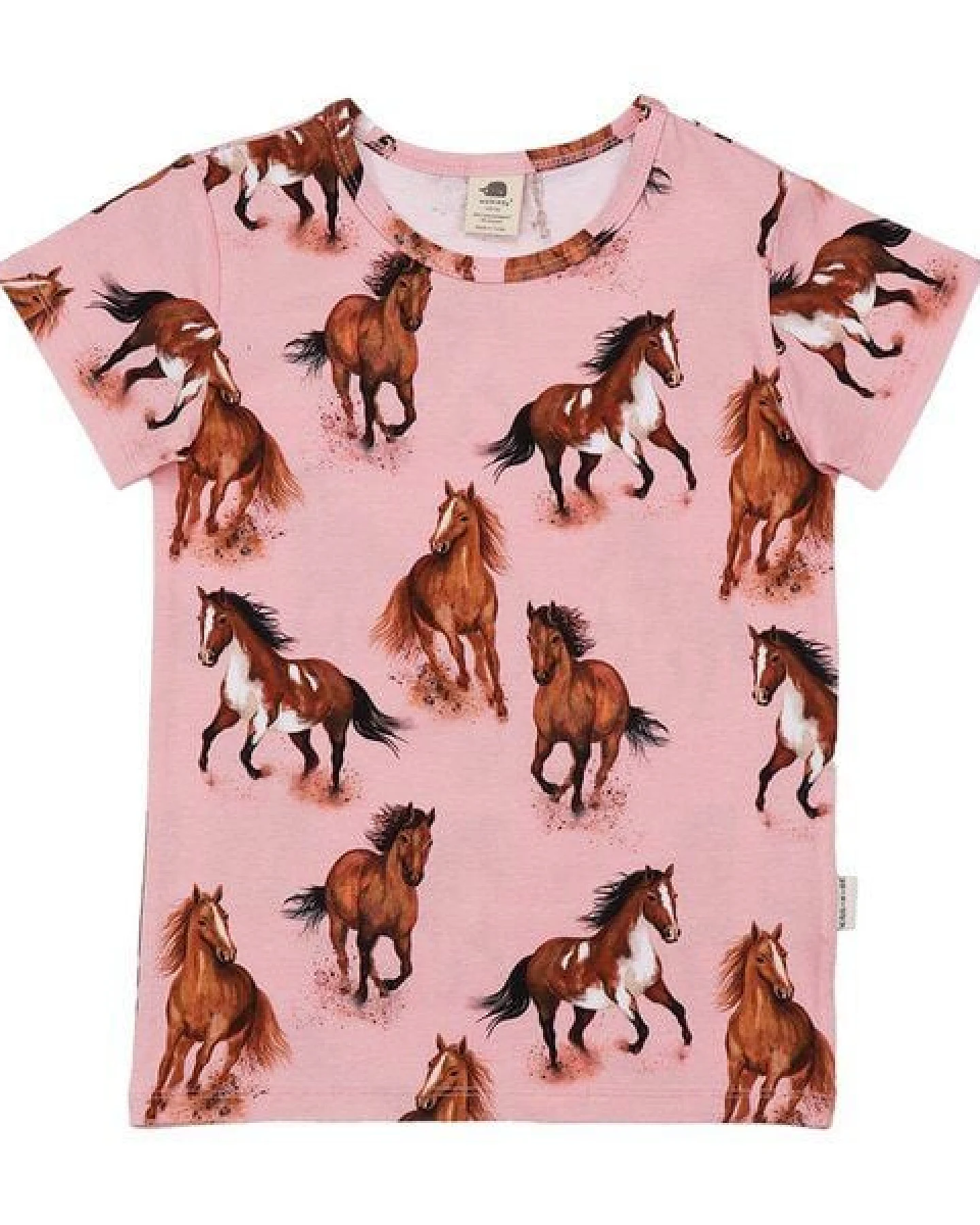 T-Shirt Rosa Pferde-Print Allover Bio-Baumwolle GOTS Kurzarm – Walkiddy – Ansicht 4