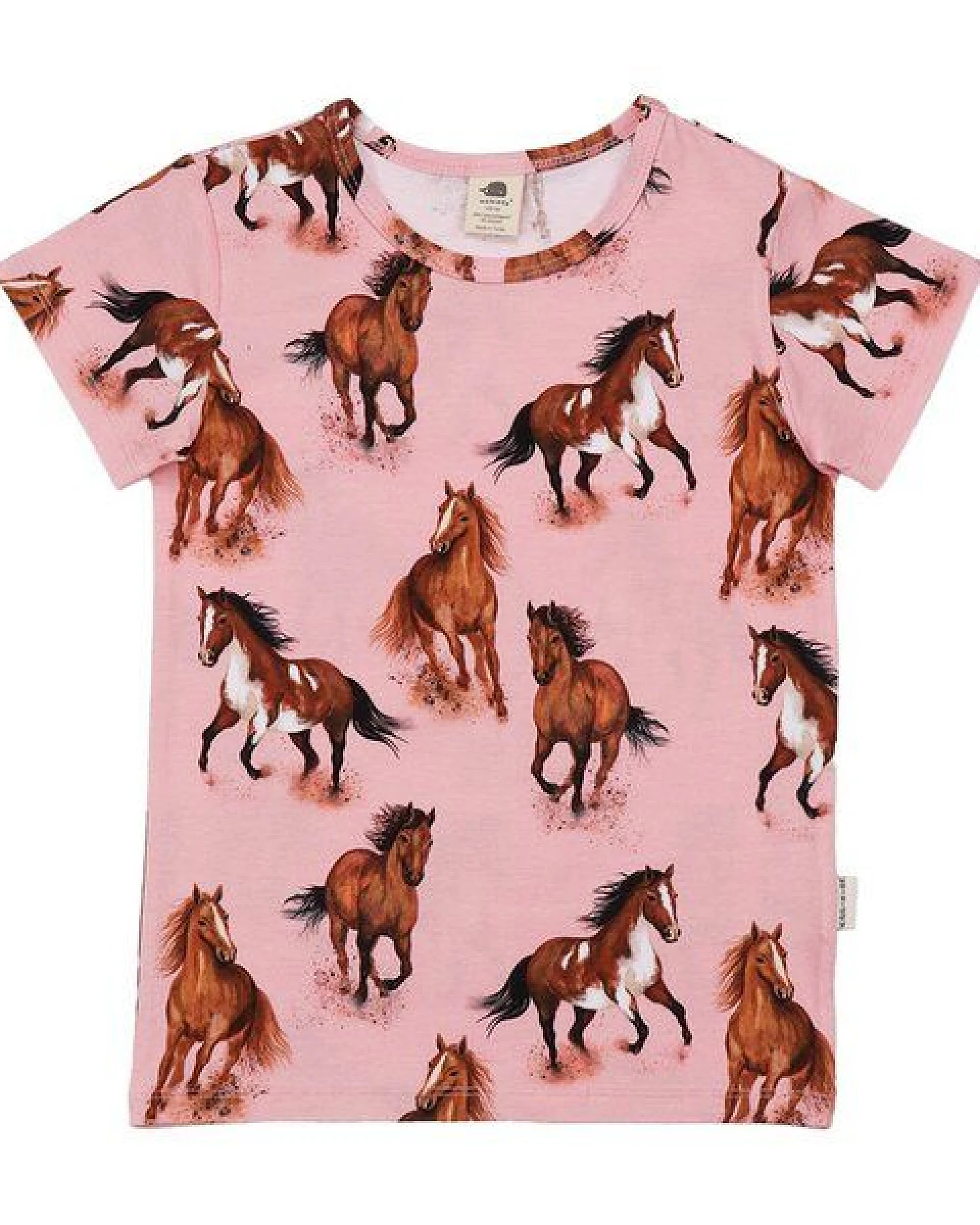 T-Shirt Rosa Pferde-Print Allover Bio-Baumwolle GOTS Kurzarm – Walkiddy – Ansicht 4