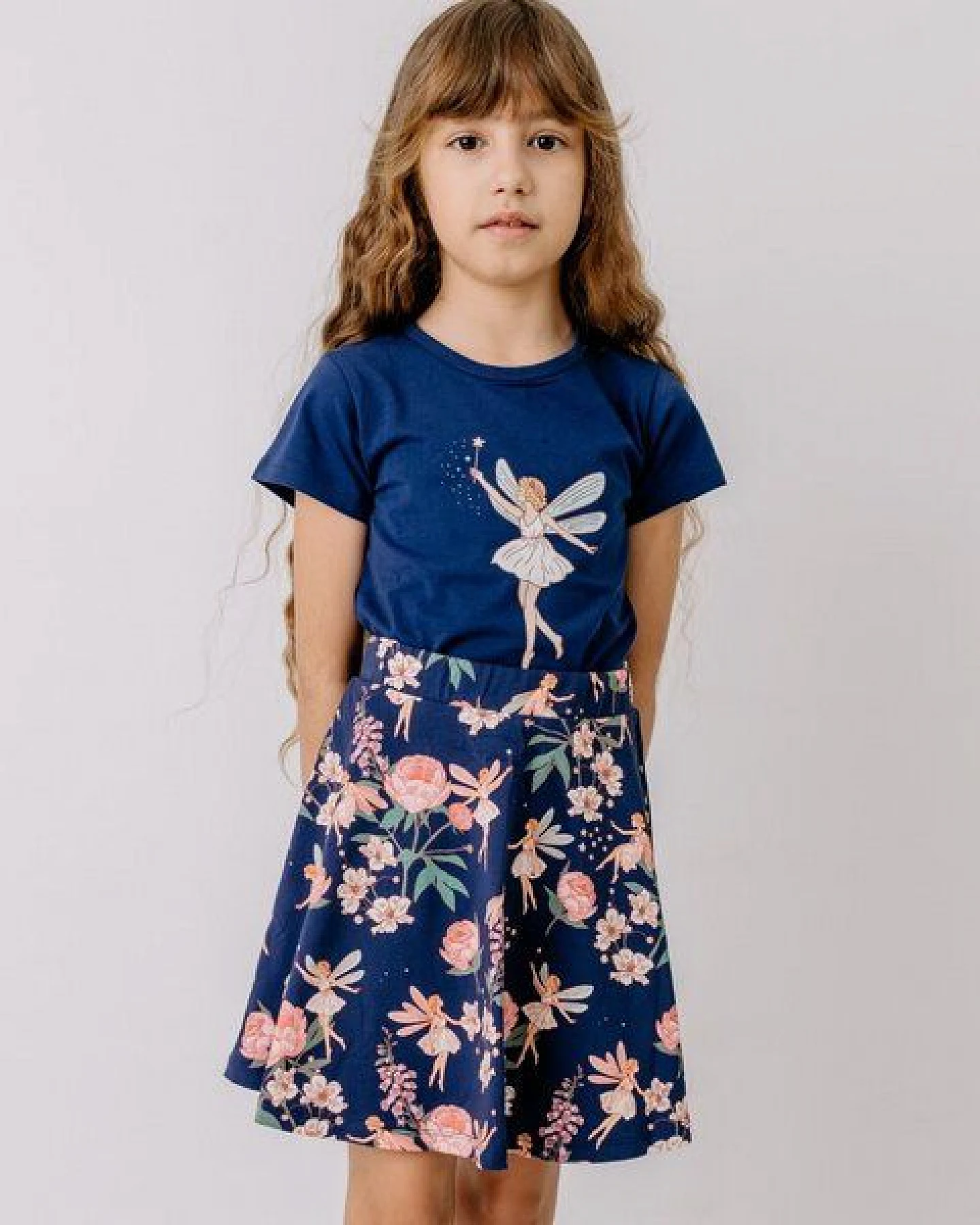 Rock Dunkelblau Blumen-Print Allover Bio-Baumwolle GOTS – Walkiddy – Ansicht 3