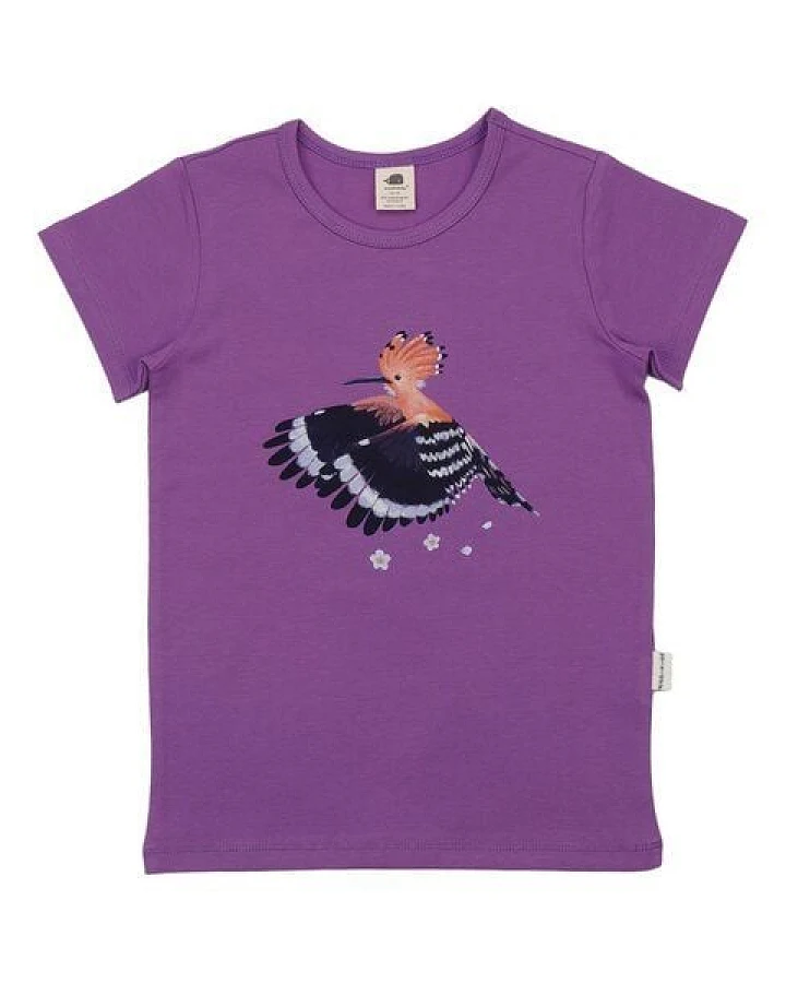 T-Shirt Lila Happy Hoopoes Vogel-Frontprint Bio-Baumwolle GOTS – Walkiddy