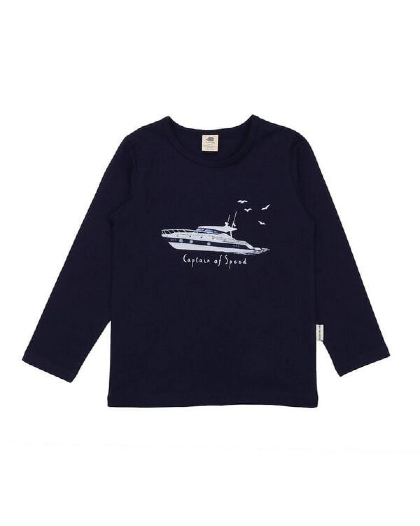 Langarmshirt Dunkelblau Marine Adventures Yacht-Frontprint Bio-Baumwolle GOTS – Walkiddy – Ansicht 2