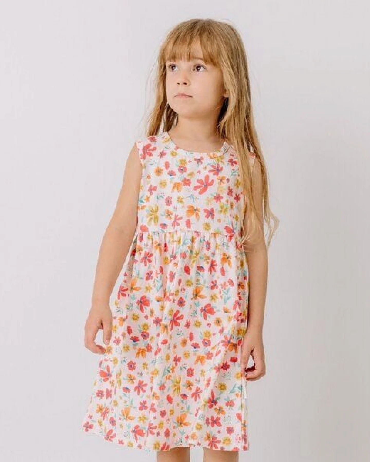 Sommerkleid ärmellos Rosa Blumen Allover Bio-Baumwolle GOTS – Walkiddy – Ansicht 2