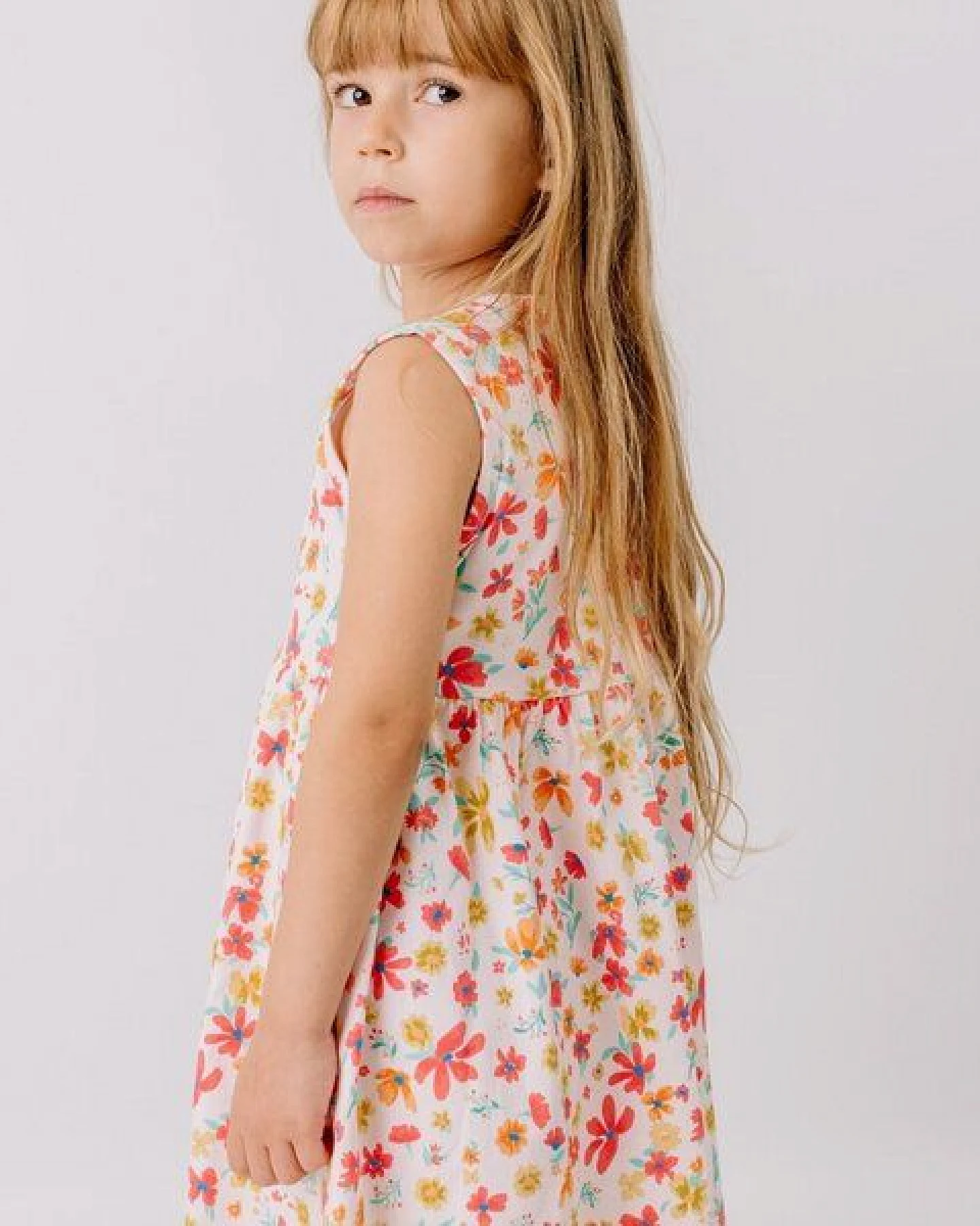 Sommerkleid ärmellos Rosa Blumen Allover Bio-Baumwolle GOTS – Walkiddy – Ansicht 3