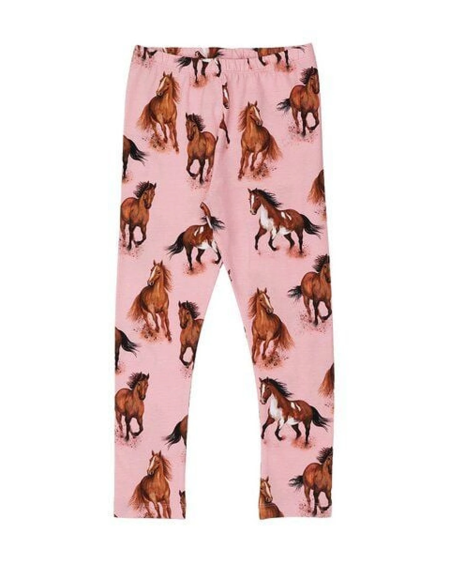 Leggings Rosa Pferde-Print Allover Bio-Baumwolle GOTS elastisch – Walkiddy – Ansicht 3