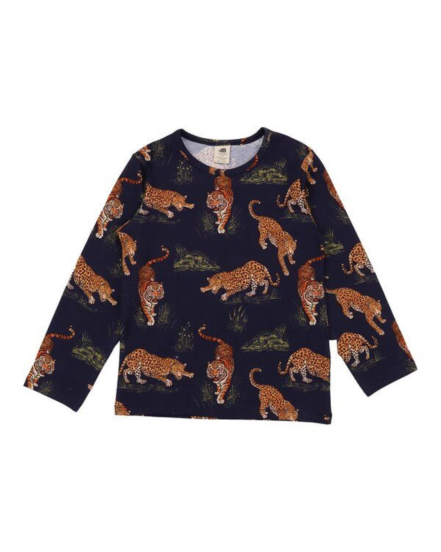 Langarmshirt Dunkelblau Tiger & Leopard Allover Bio-Baumwolle GOTS – Walkiddy – Ansicht 2
