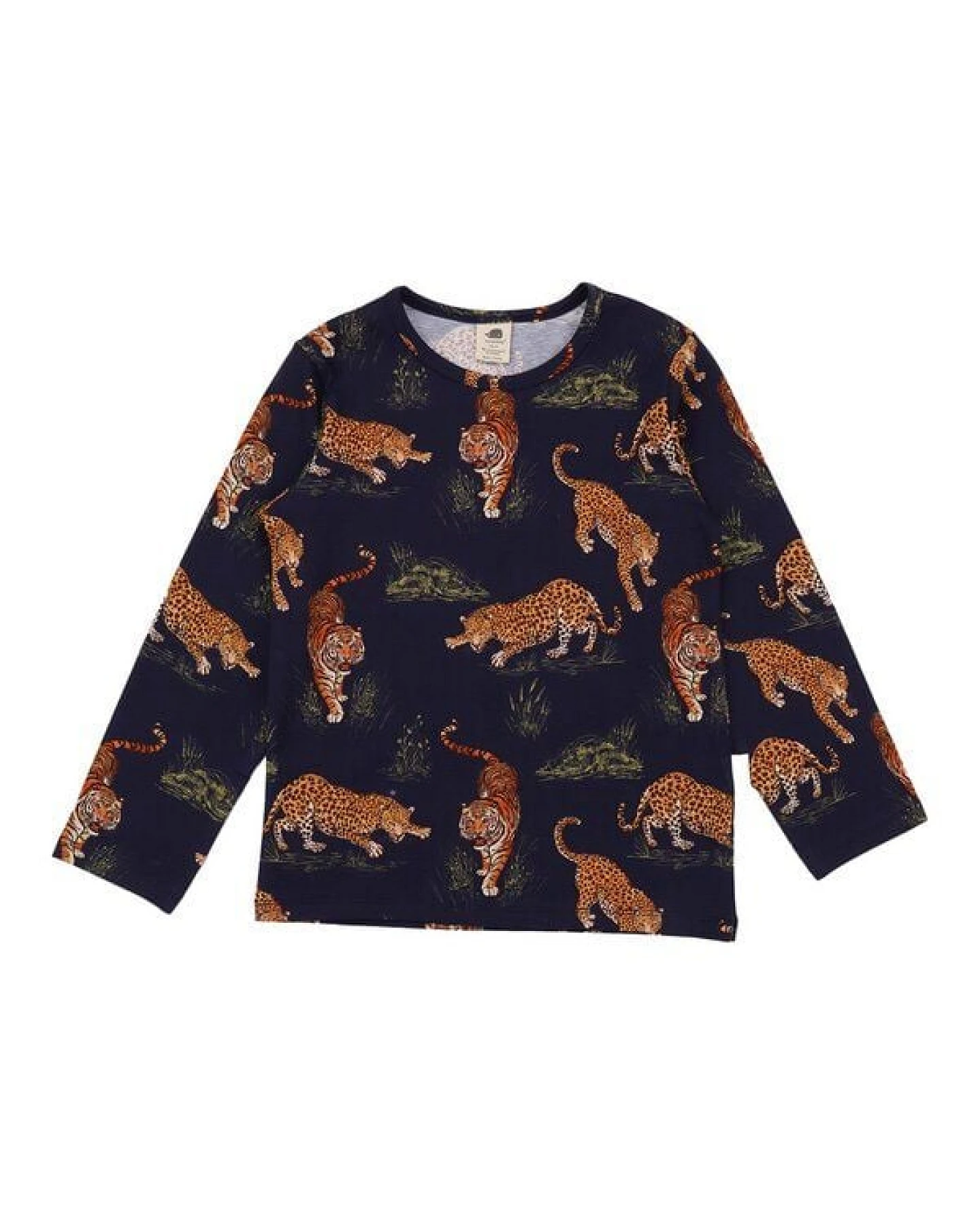 Langarmshirt Dunkelblau Tiger & Leopard Allover Bio-Baumwolle GOTS – Walkiddy – Ansicht 2