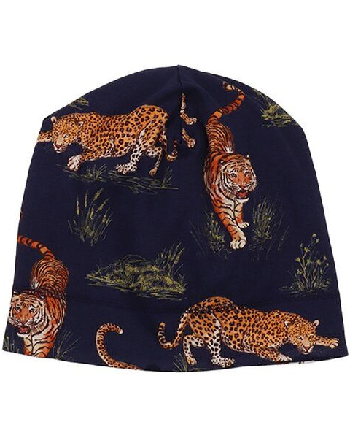 Beanie Dunkelblau Tiger & Leopard Allover Bio-Baumwolle GOTS weich – Walkiddy – Ansicht 2