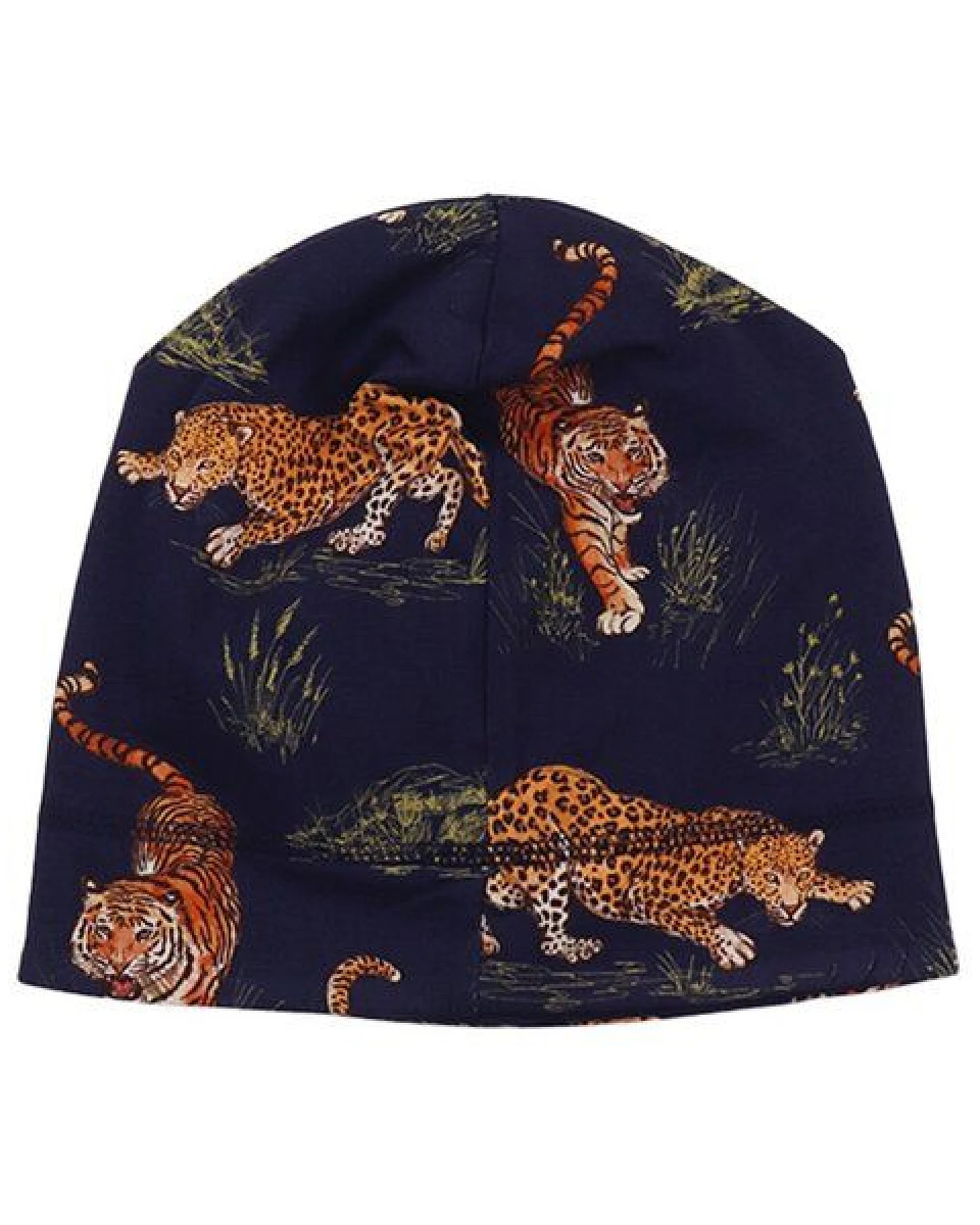 Beanie Dunkelblau Tiger & Leopard Allover Bio-Baumwolle GOTS weich – Walkiddy – Ansicht 3