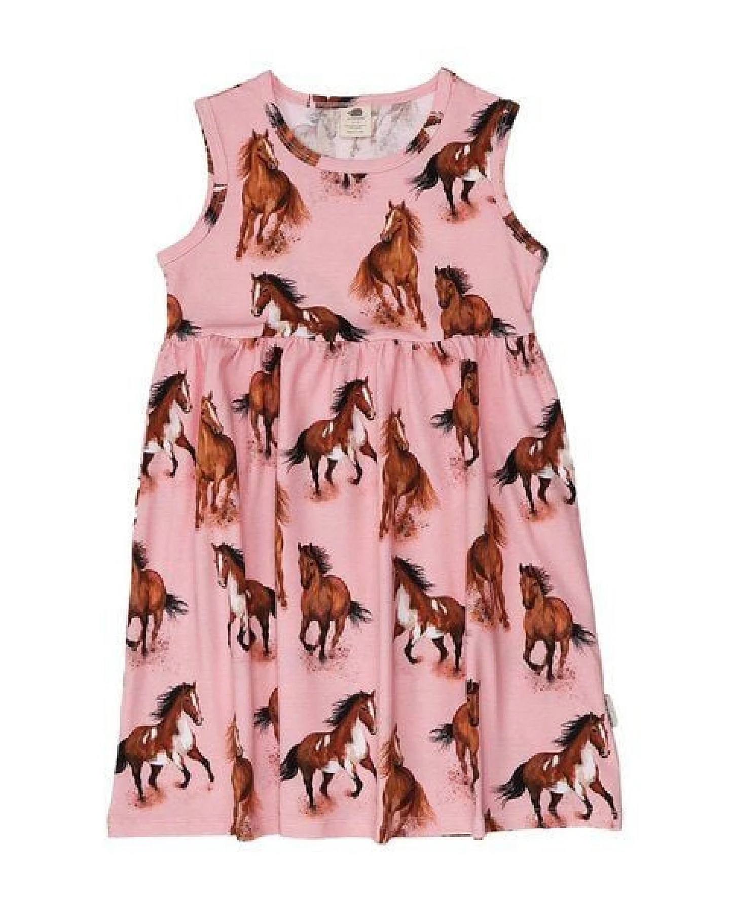 Sommerkleid ärmellos Rosa Pferde-Print Bio-Baumwolle GOTS – Walkiddy – Ansicht 2