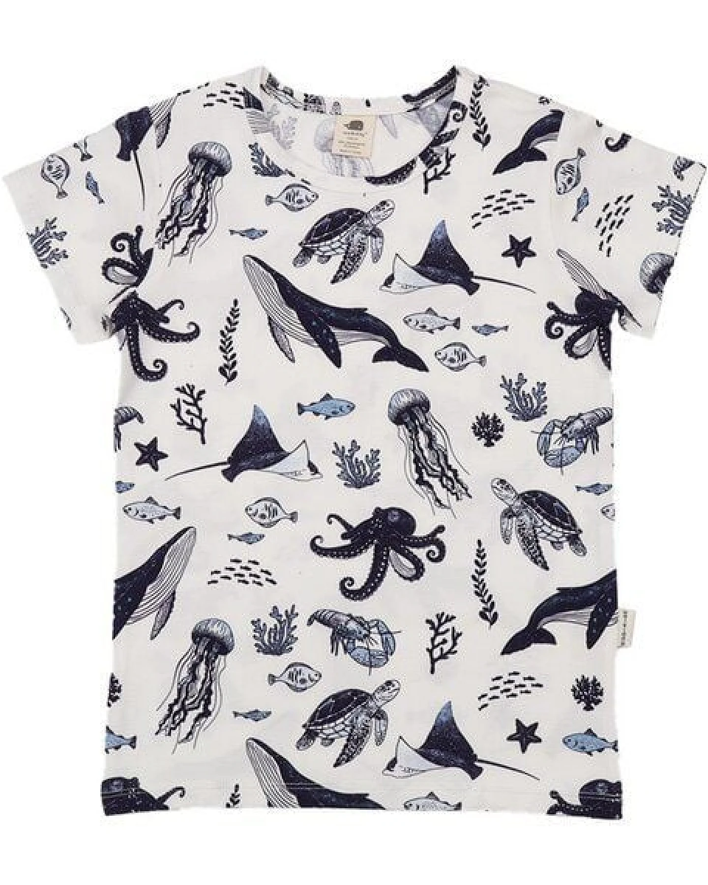 T-Shirt Weiß Wal & Meerestiere Allover Bio-Baumwolle GOTS Kurzarm – Walkiddy – Ansicht 4