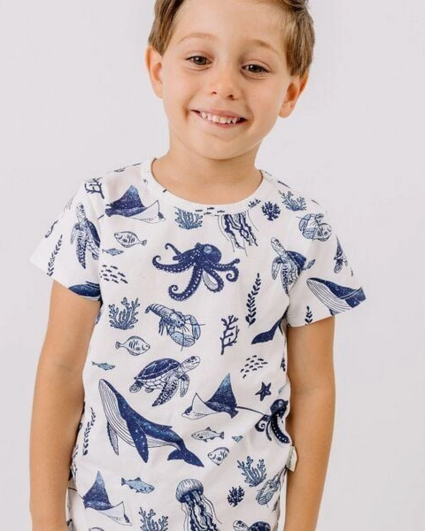 T-Shirt Weiß Wal & Meerestiere Allover Bio-Baumwolle GOTS Kurzarm – Walkiddy – Ansicht 3
