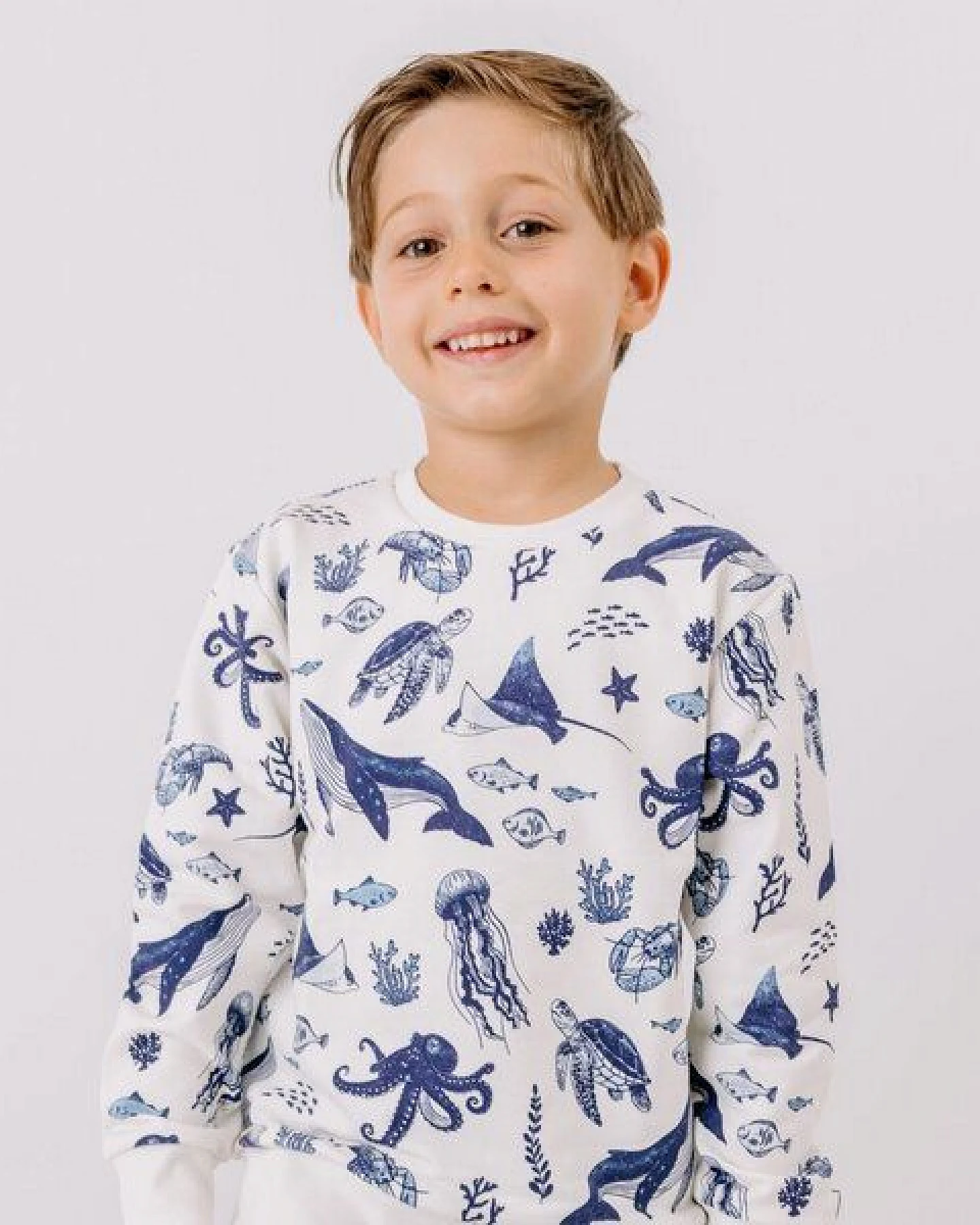 Sweatshirt Weiß Wal-Print Allover Bio-Baumwolle GOTS – Walkiddy – Ansicht 2
