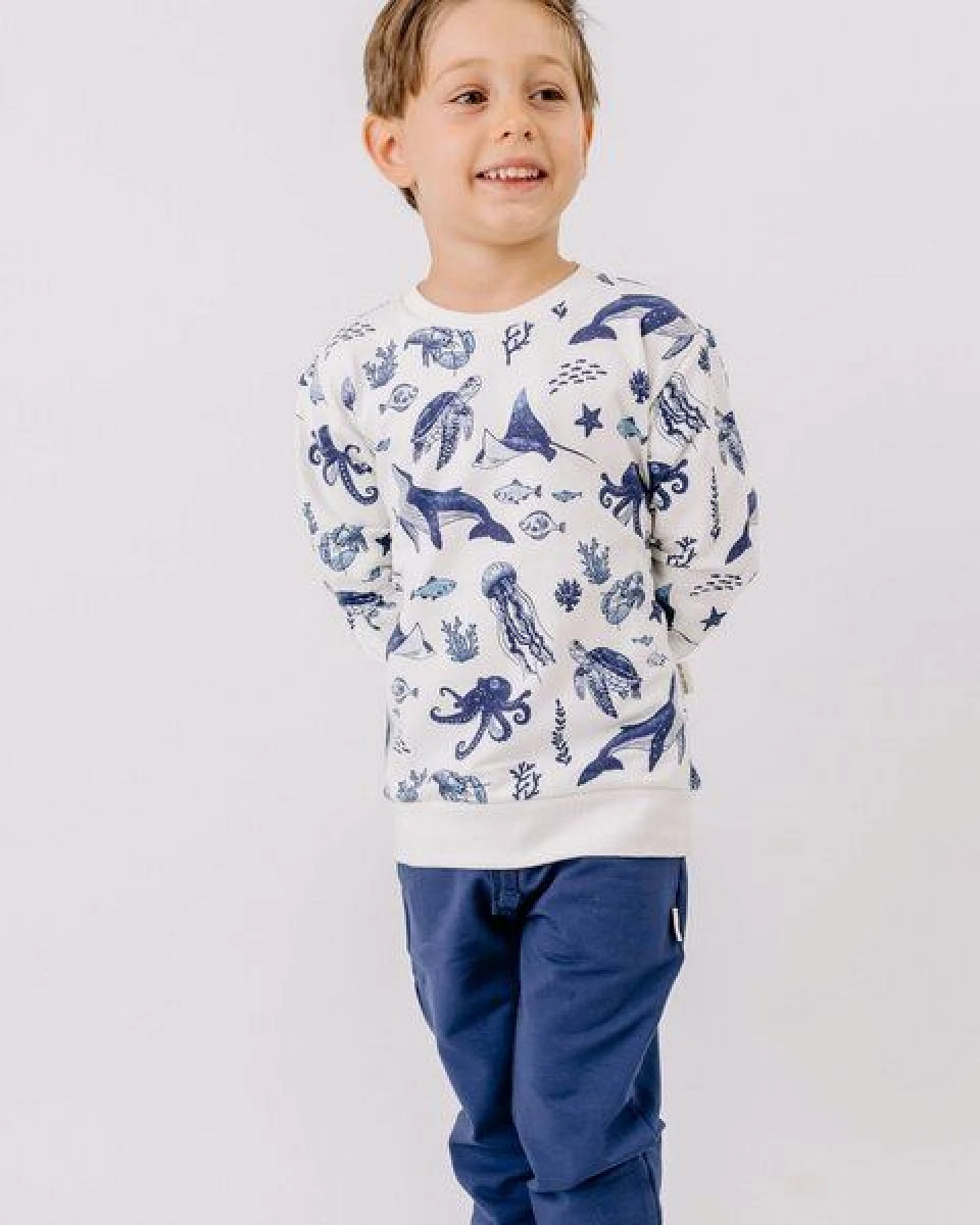 Sweatshirt Weiß Wal-Print Allover Bio-Baumwolle GOTS – Walkiddy – Ansicht 3