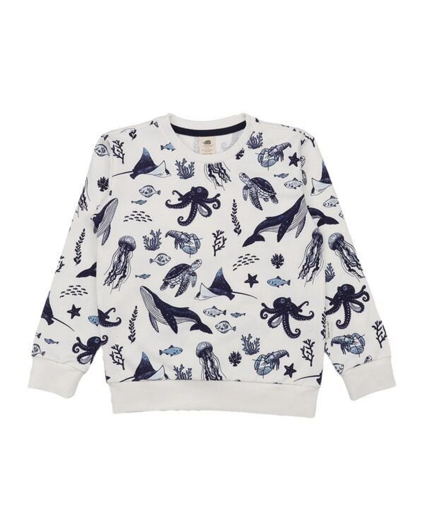 Sweatshirt Weiß Wal-Print Allover Bio-Baumwolle GOTS – Walkiddy – Ansicht 4