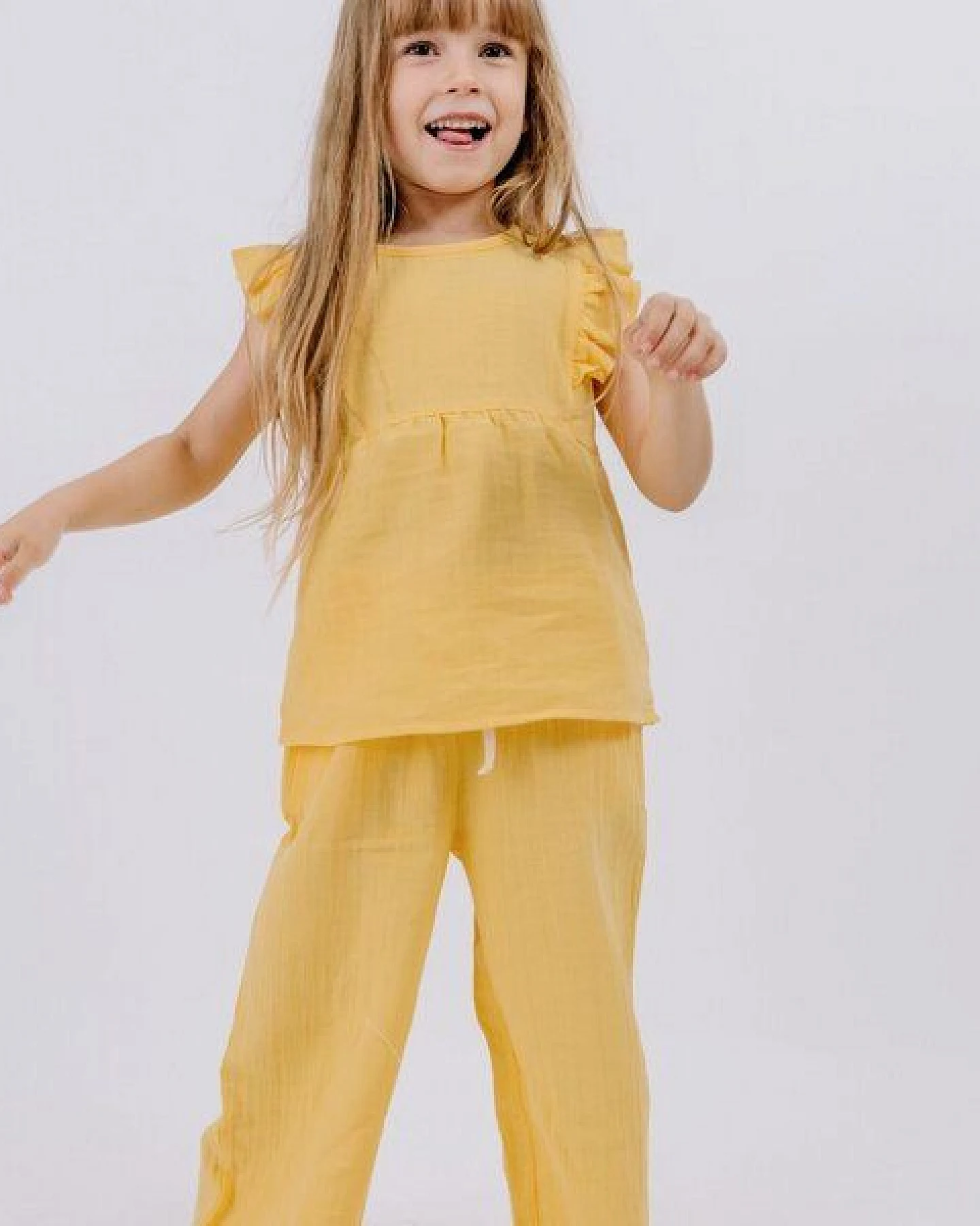 Hose Gelb uni Musselin Bio-Baumwolle GOTS – Walkiddy – Ansicht 3