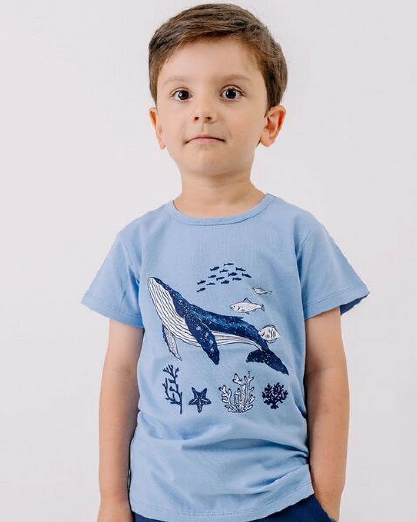 T-Shirt Hellblau Wal-Frontprint Bio-Baumwolle GOTS – Walkiddy – Ansicht 2