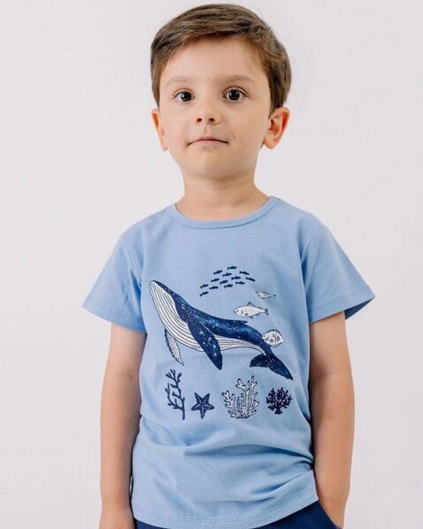 T-Shirt Hellblau Wal-Frontprint Bio-Baumwolle GOTS – Walkiddy – Ansicht 2