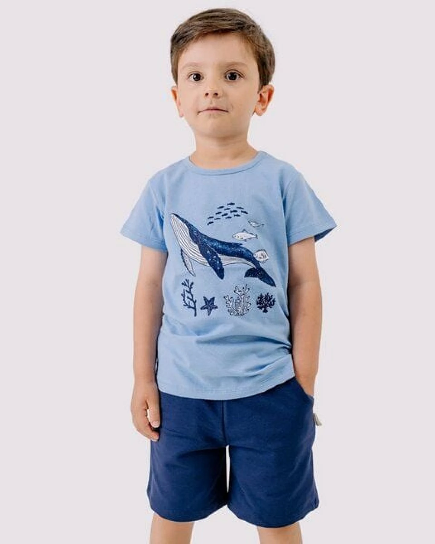 T-Shirt Hellblau Wal-Frontprint Bio-Baumwolle GOTS – Walkiddy – Ansicht 3