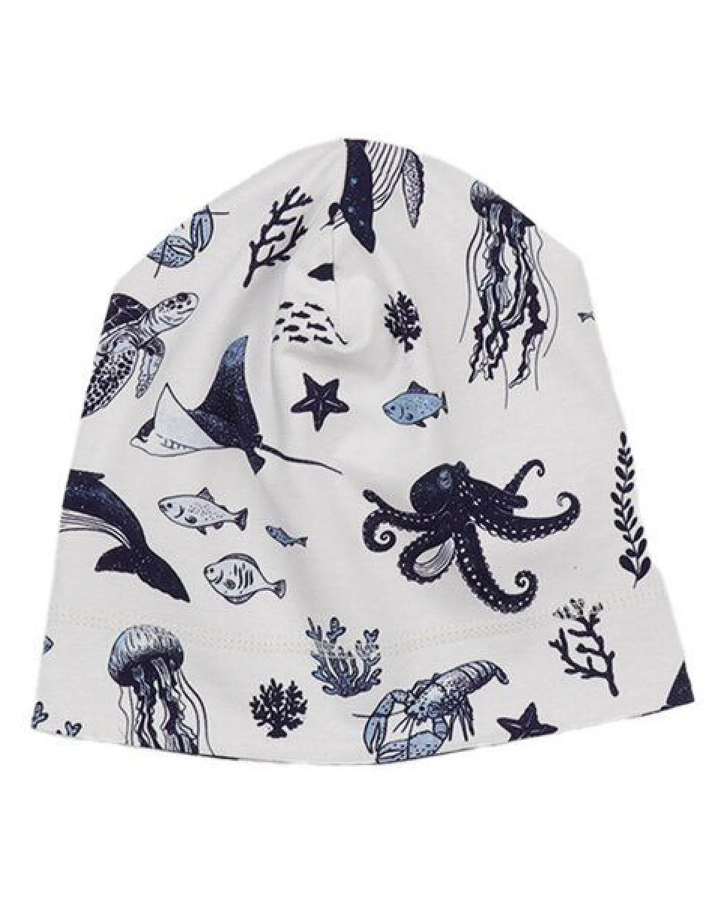 Beanie Weiß Wal & Meerestiere Allover Bio-Baumwolle GOTS weich – Walkiddy – Ansicht 2