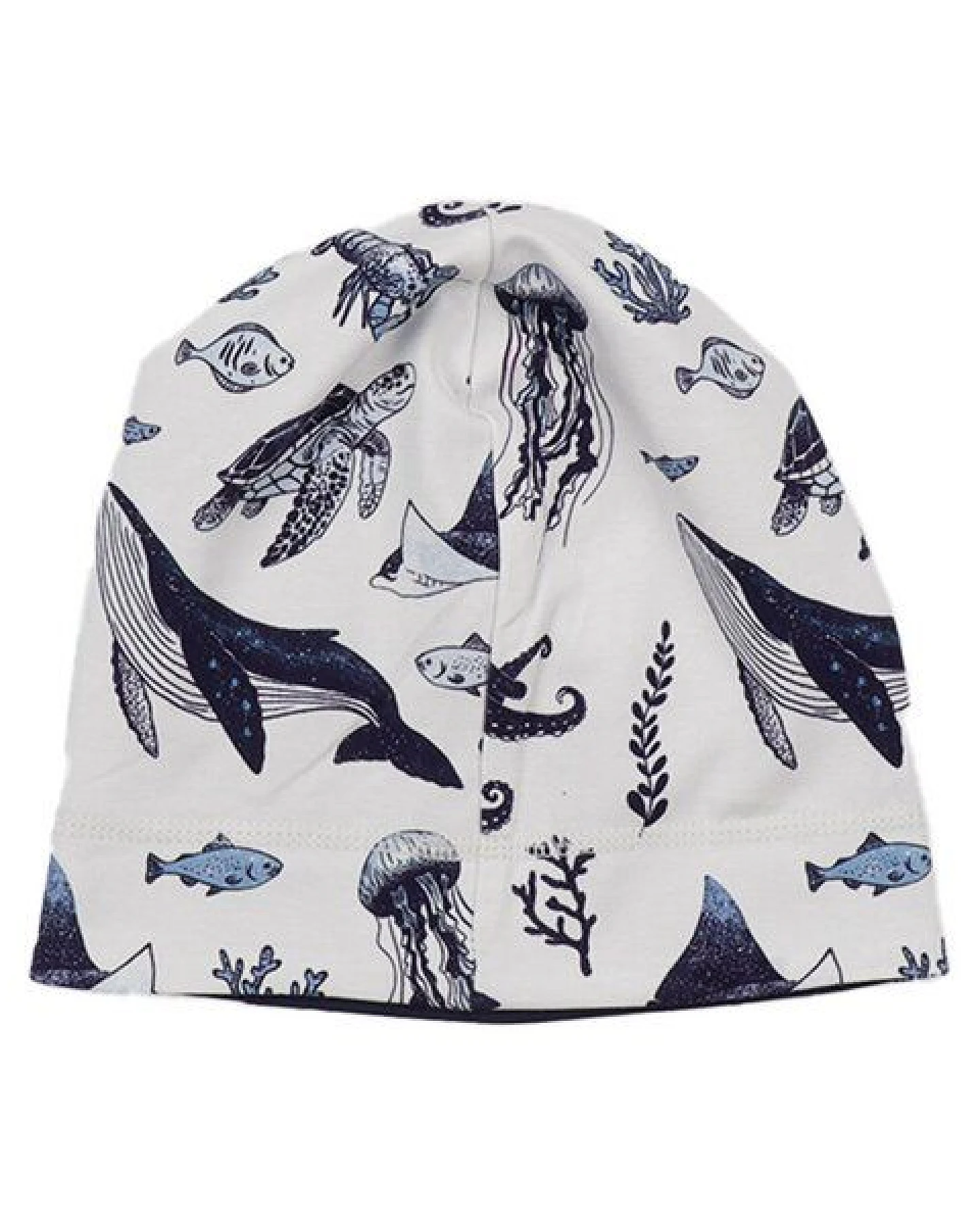 Beanie Weiß Wal & Meerestiere Allover Bio-Baumwolle GOTS weich – Walkiddy – Ansicht 3