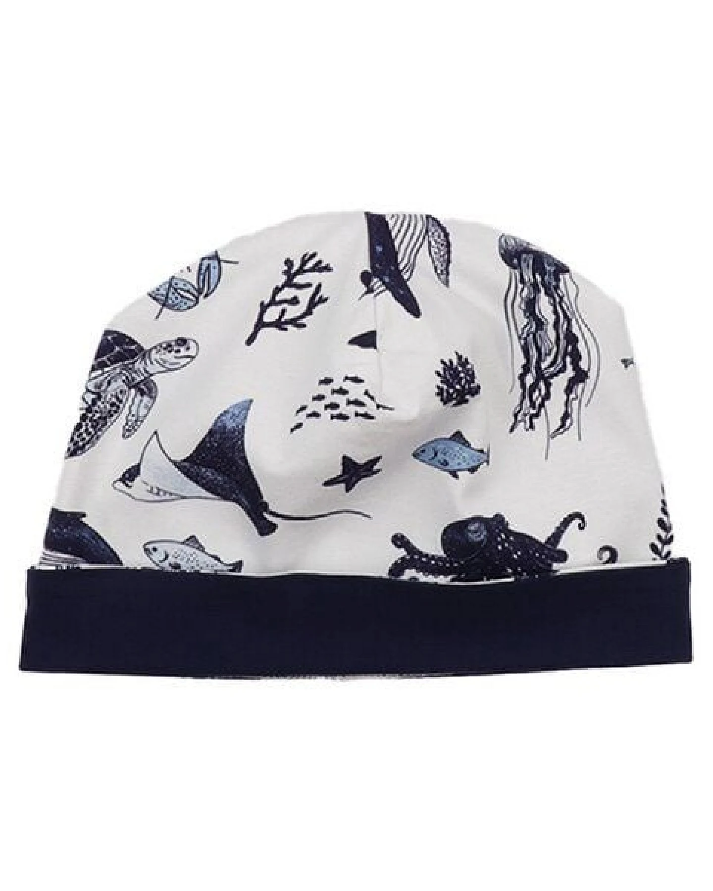 Beanie Weiß Wal & Meerestiere Allover Bio-Baumwolle GOTS weich – Walkiddy – Ansicht 4