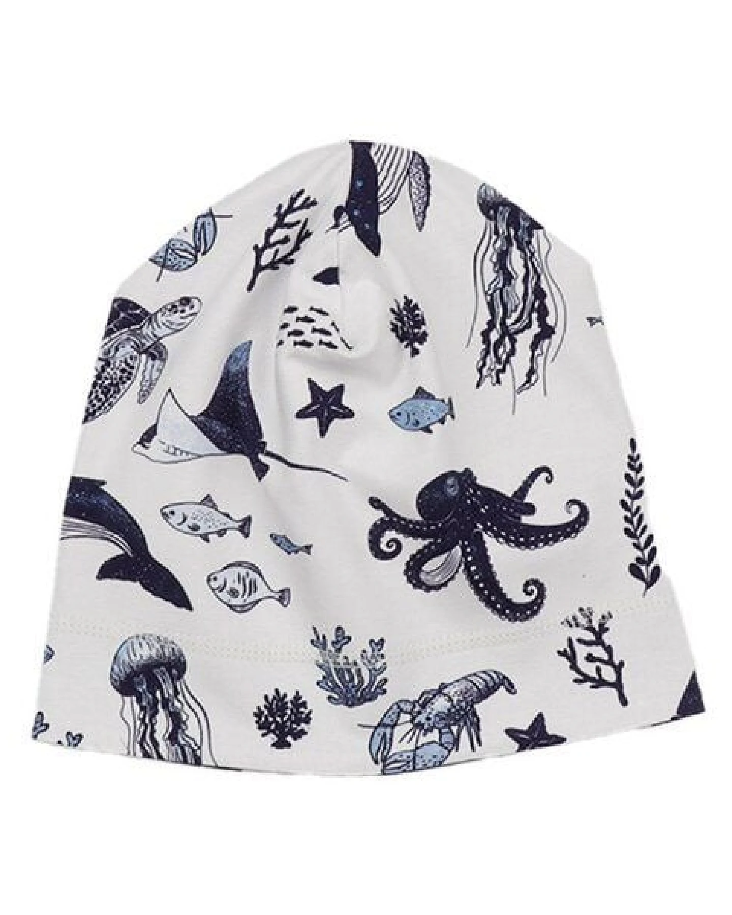 Beanie Weiß Wal & Meerestiere Allover Bio-Baumwolle GOTS weich – Walkiddy – Ansicht 2