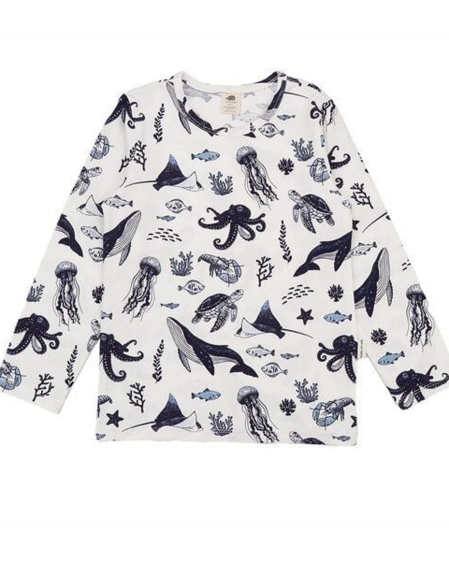 Langarmshirt Weiß Wal-Print Allover Bio-Baumwolle GOTS – Walkiddy – Ansicht 4