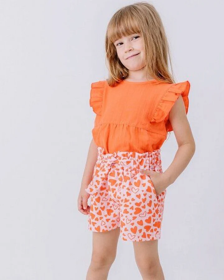 Shorts Rosa Herzen Allover Musselin Bio-Baumwolle GOTS – Walkiddy