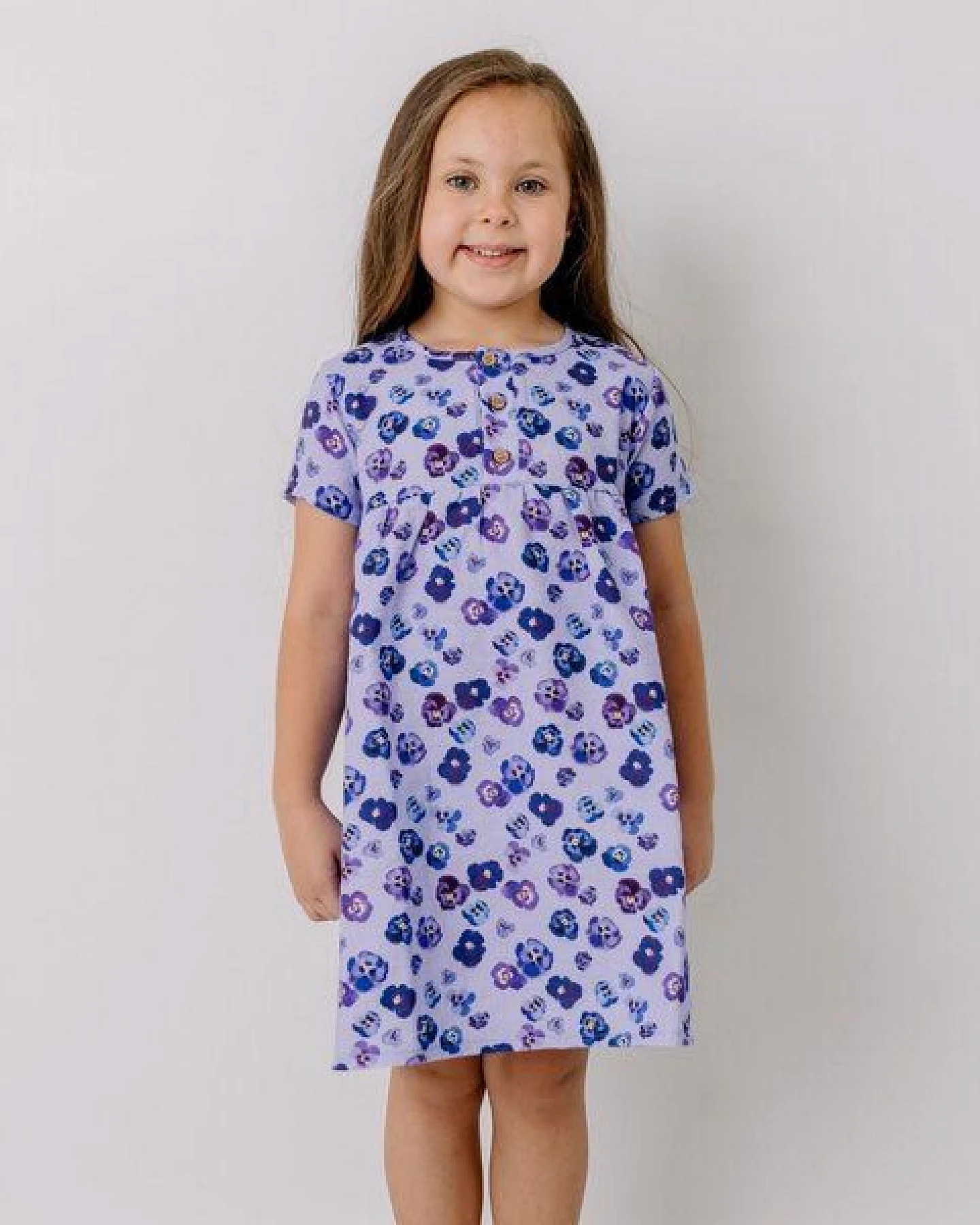 Sommerkleid Flieder Stiefmütterchen Allover Musselin Bio-Baumwolle GOTS – Walkiddy – Ansicht 2
