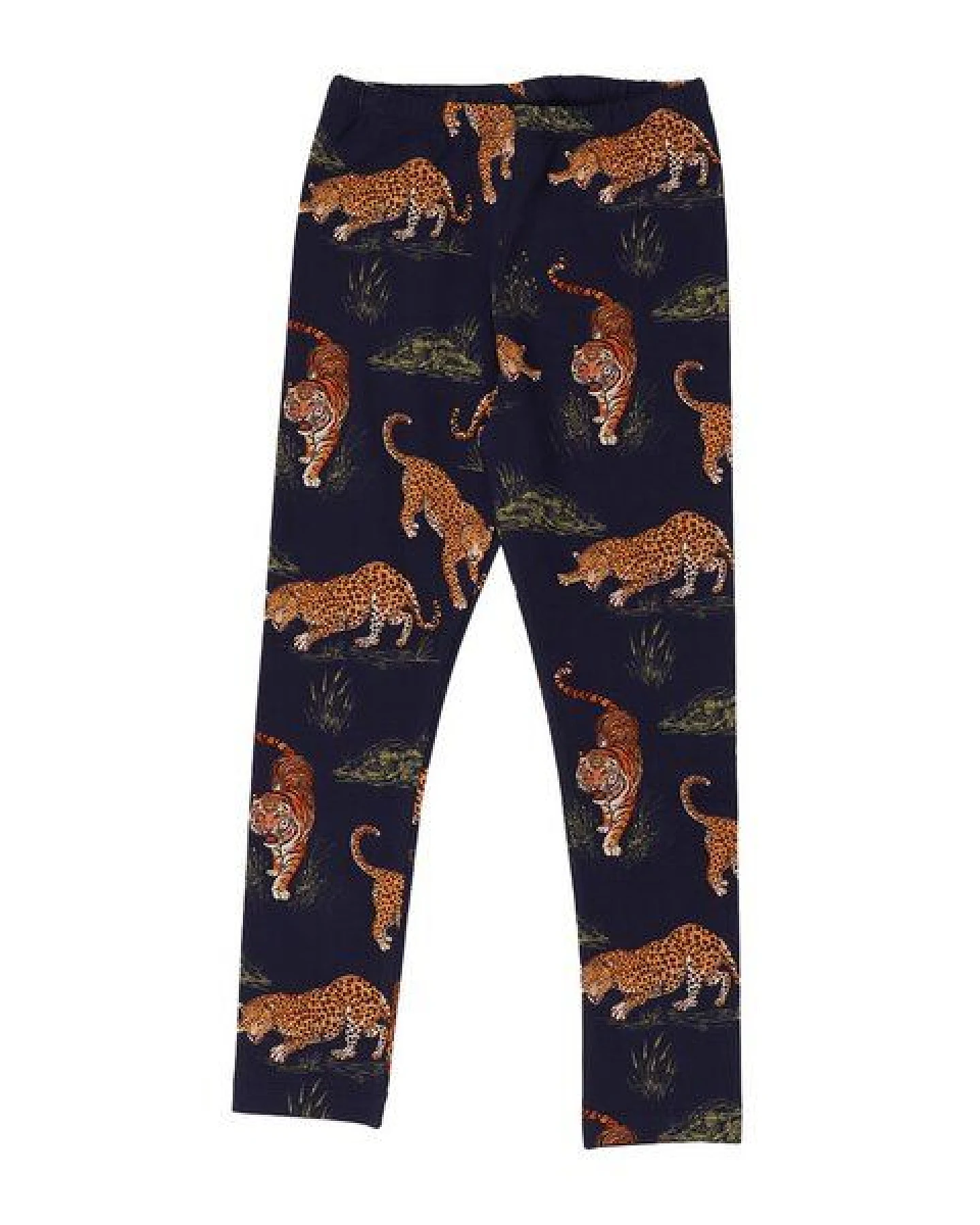 Leggings Dunkelblau Tiger & Leopard Allover Bio-Baumwolle GOTS elastisch – Walkiddy – Ansicht 4