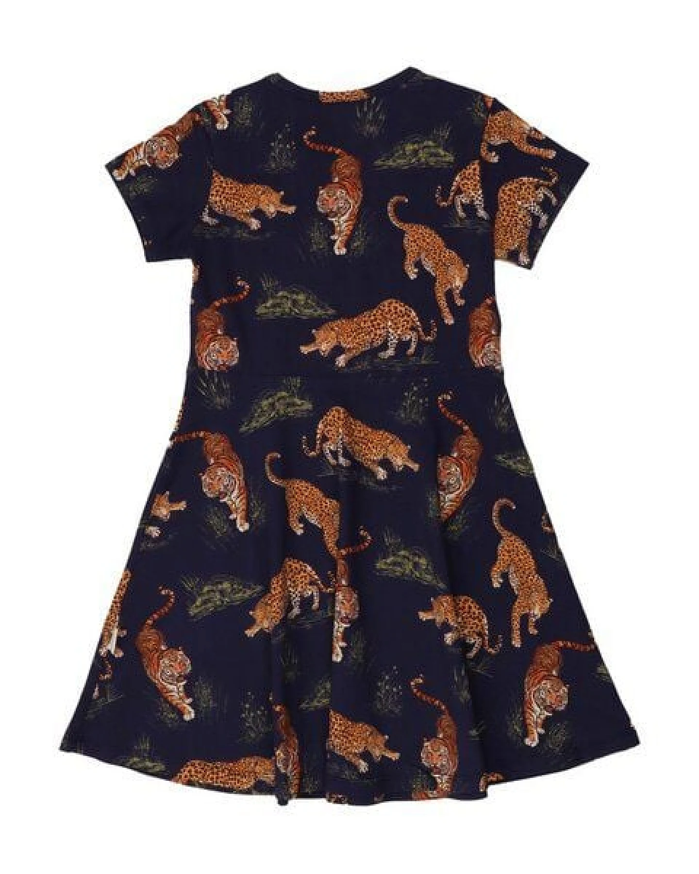Sommerkleid Dunkelblau Tiger & Leopard Allover Bio-Baumwolle GOTS Kurzarm – Walkiddy – Ansicht 4