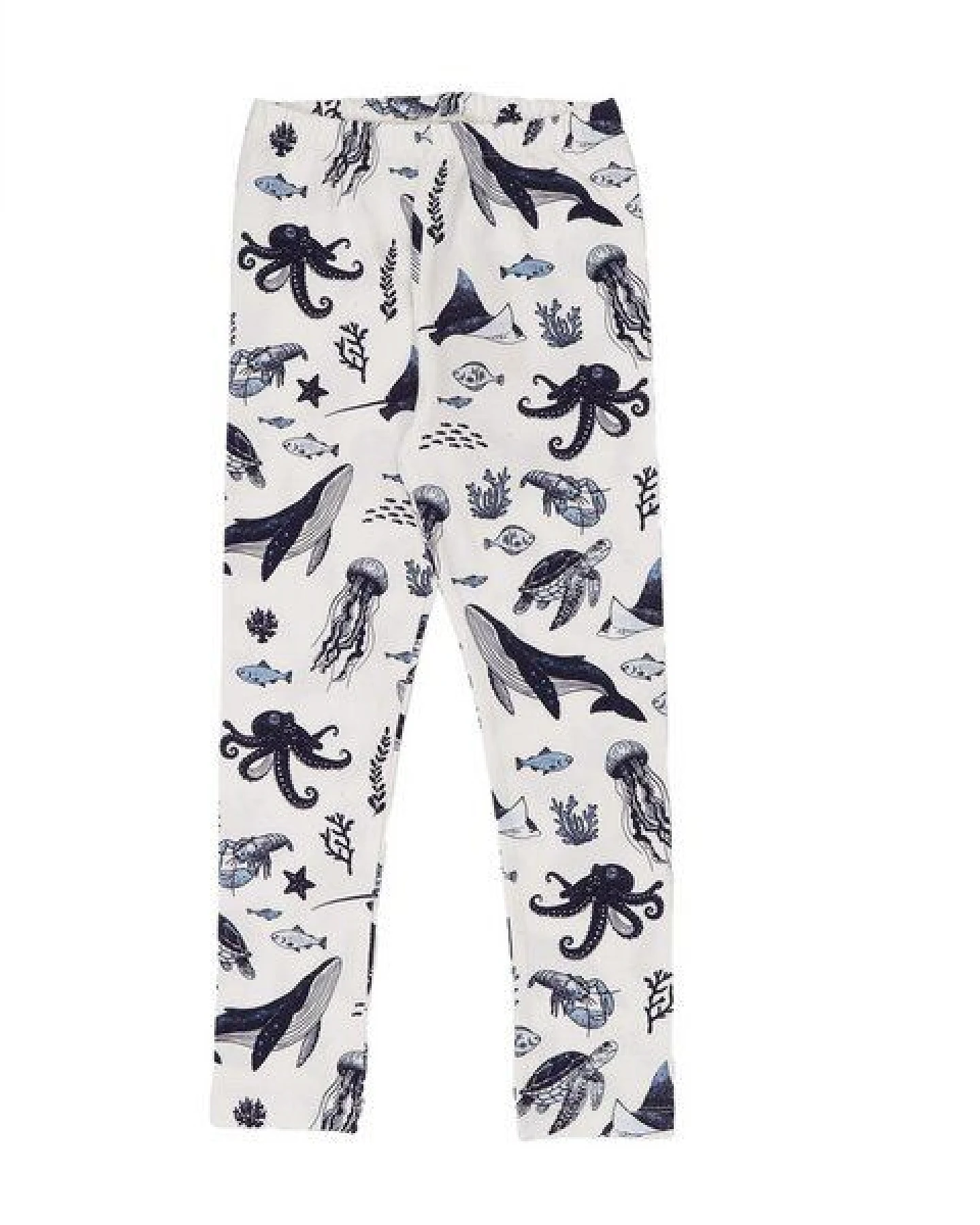 Leggings Weiß Wal-Print Allover Bio-Baumwolle GOTS elastisch – Walkiddy – Ansicht 2