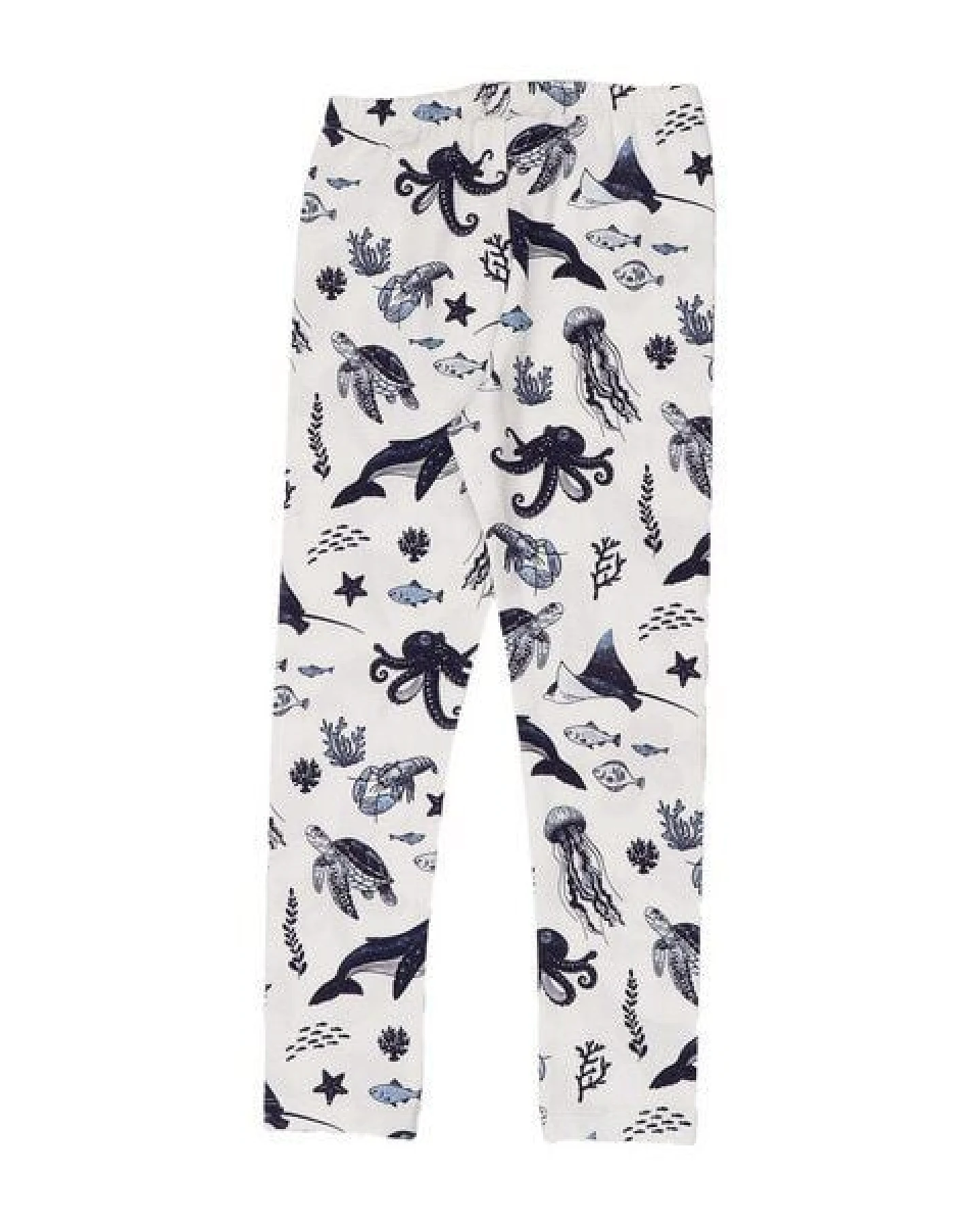 Leggings Weiß Wal-Print Allover Bio-Baumwolle GOTS elastisch – Walkiddy – Ansicht 4