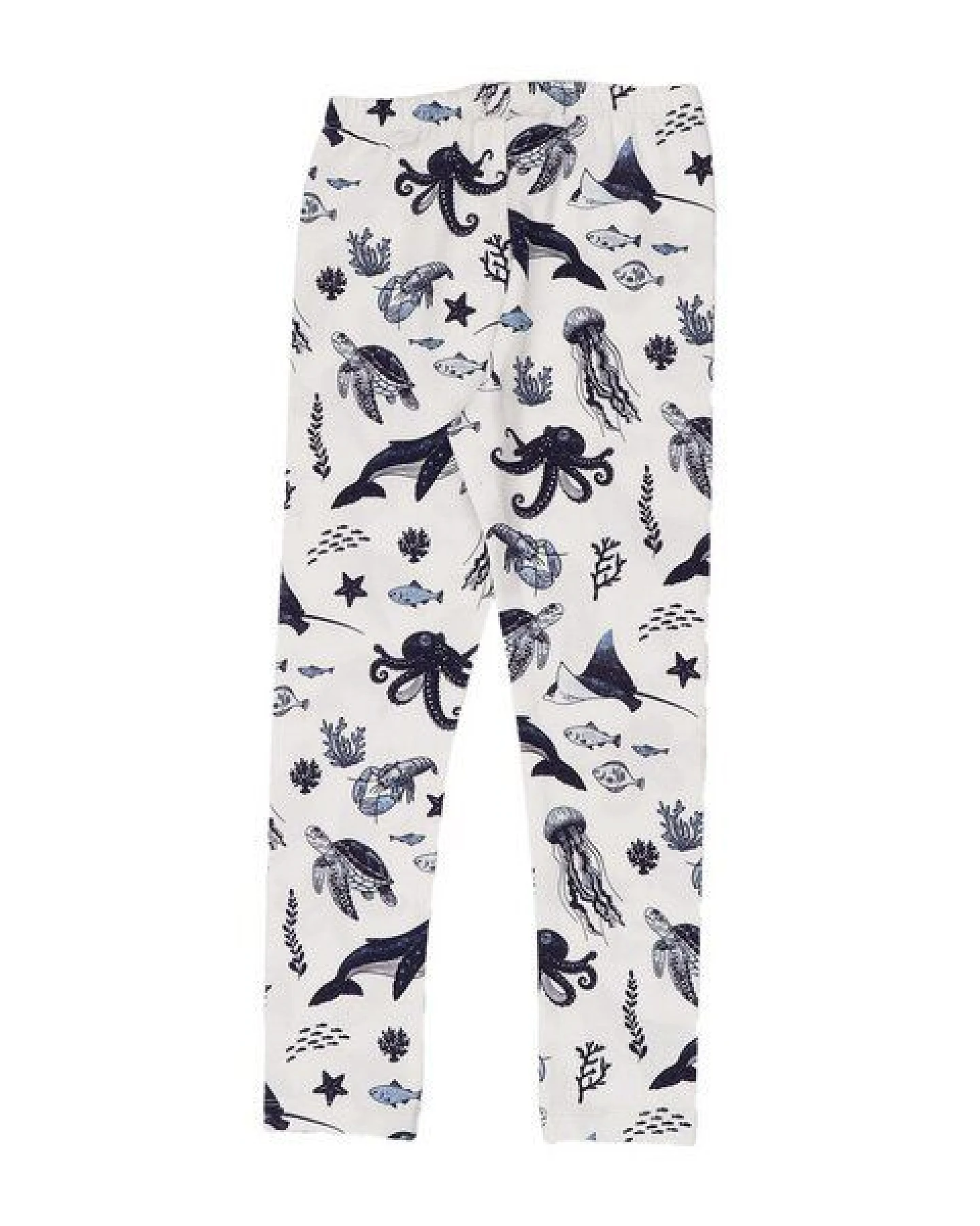 Leggings Weiß Wal-Print Allover Bio-Baumwolle GOTS elastisch – Walkiddy – Ansicht 4